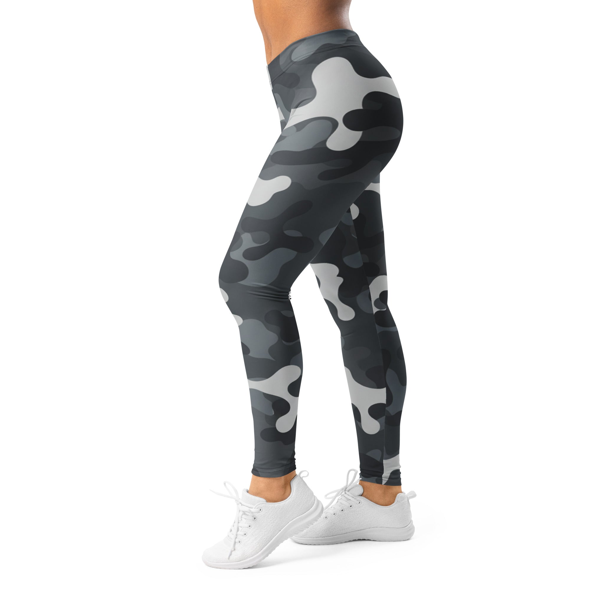 Women's charcoal steel camo leggings front view