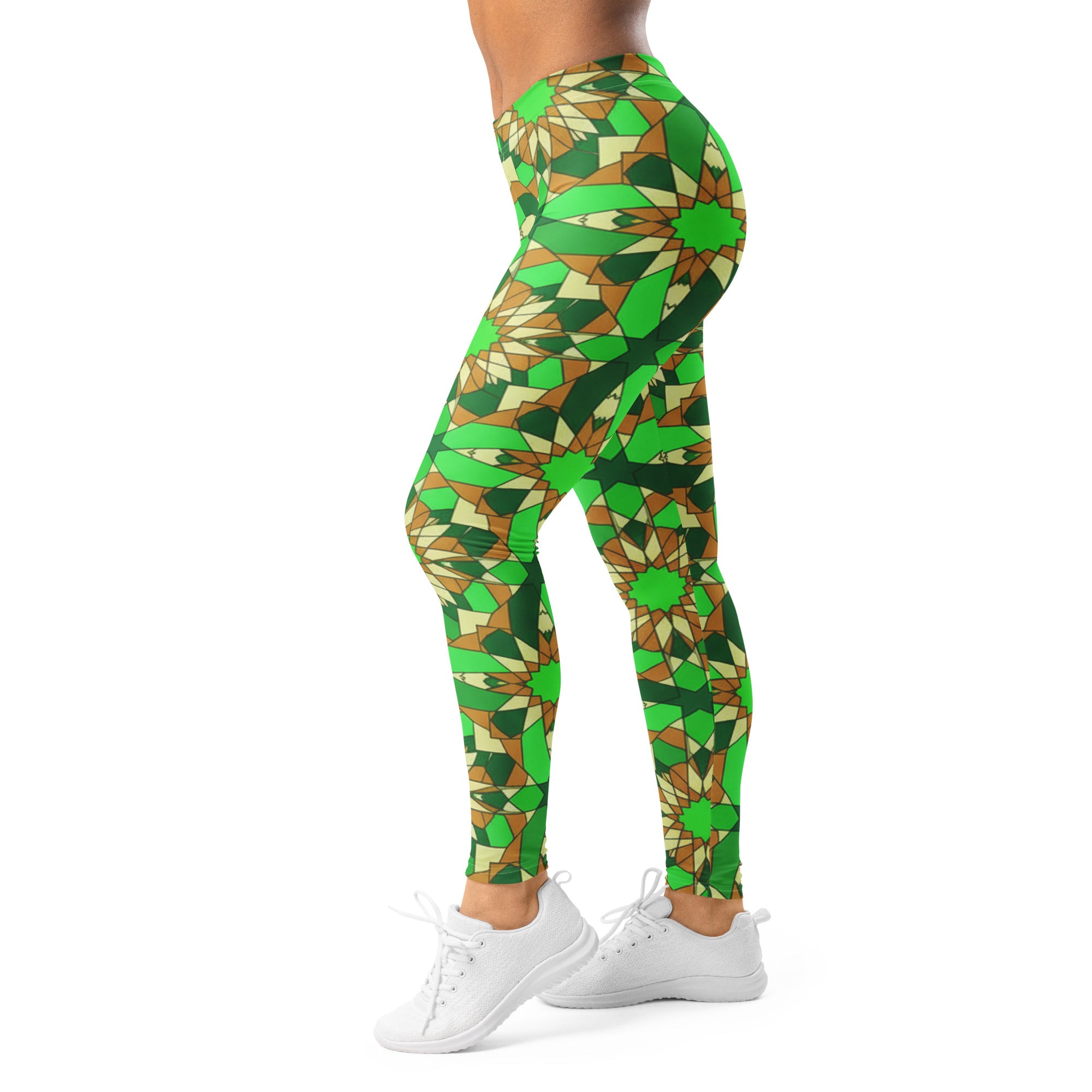 Women's zellige jade copper printed leggings front view