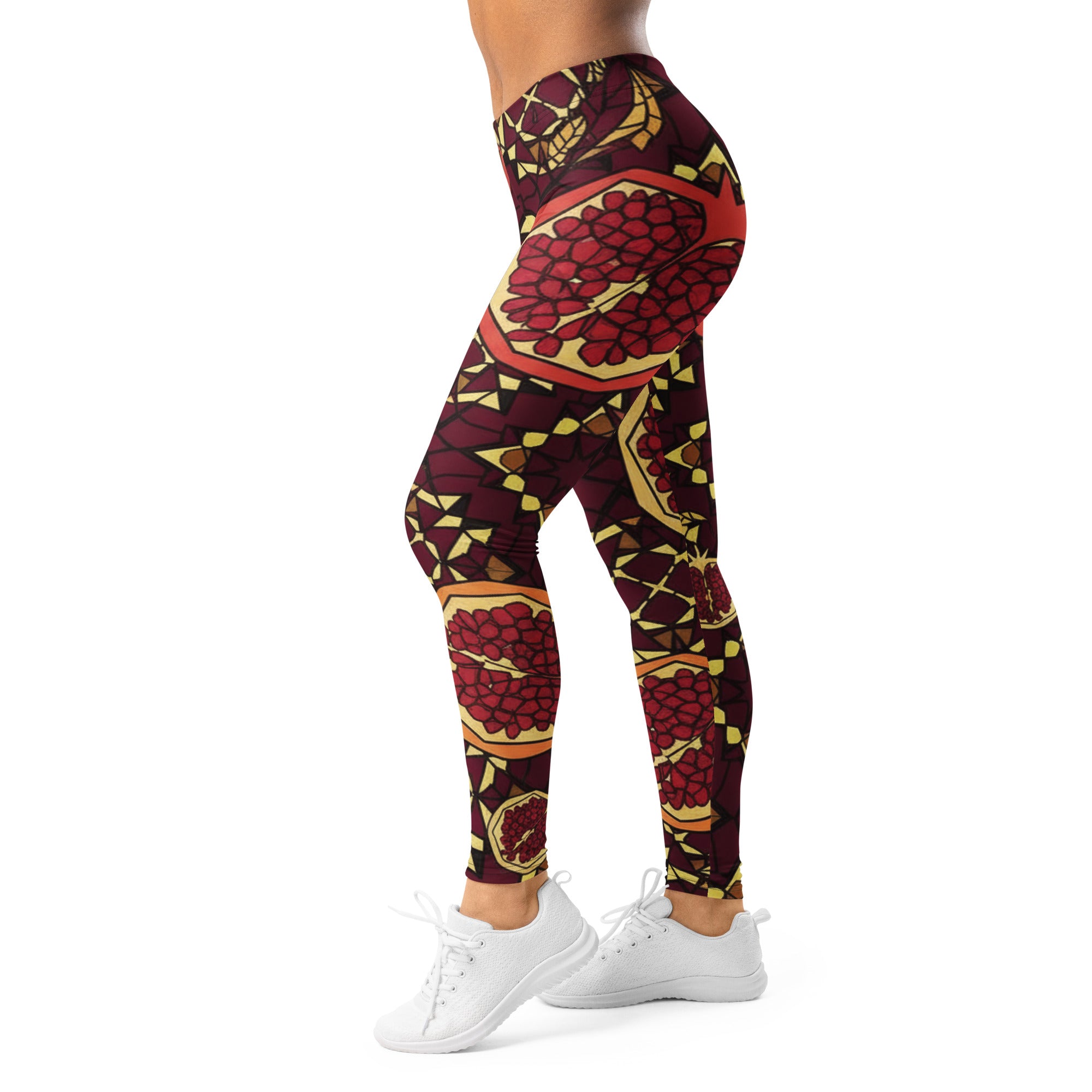 Women's zellige pomegranate printed leggings front view