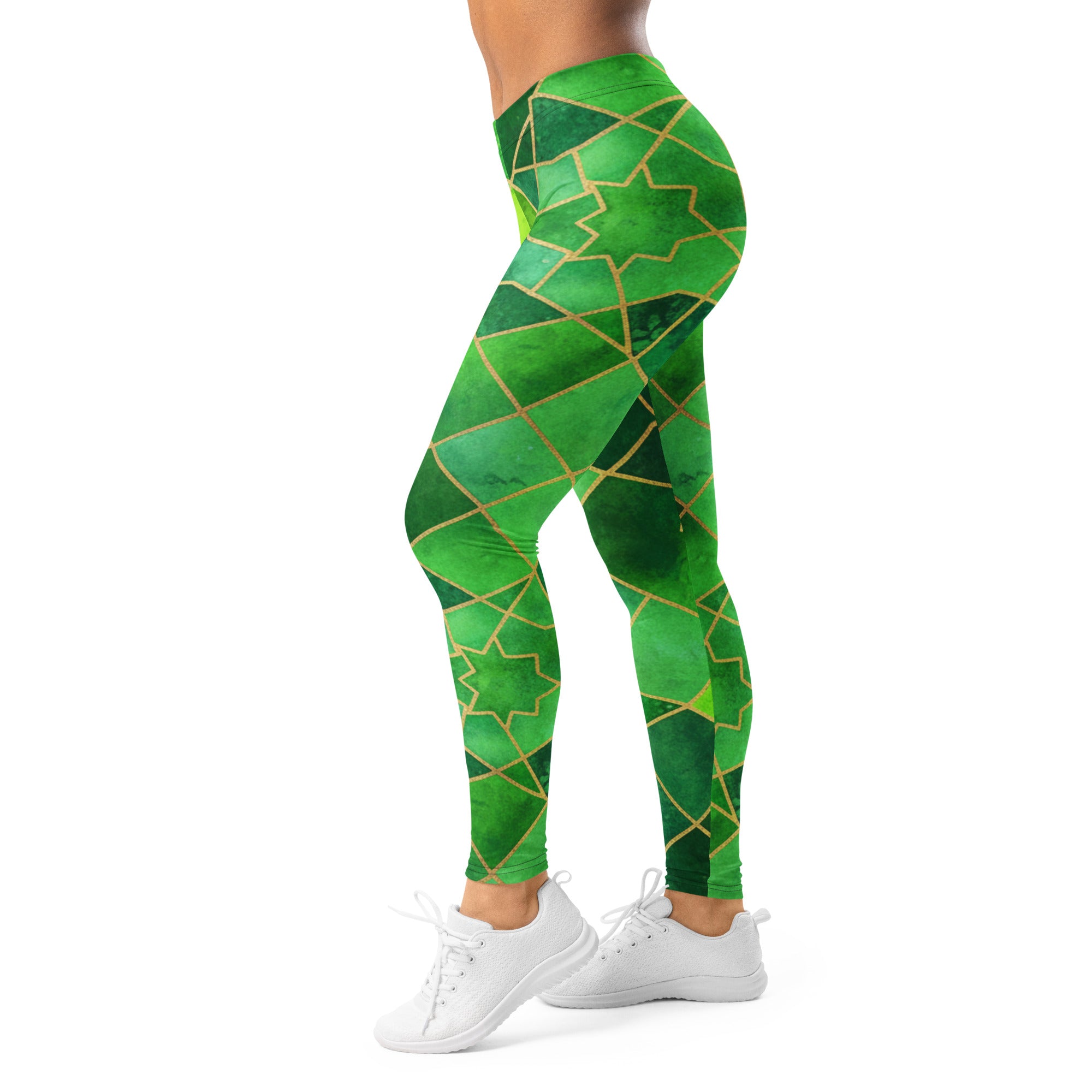 Women's emerald jewel watercolour leggings front view