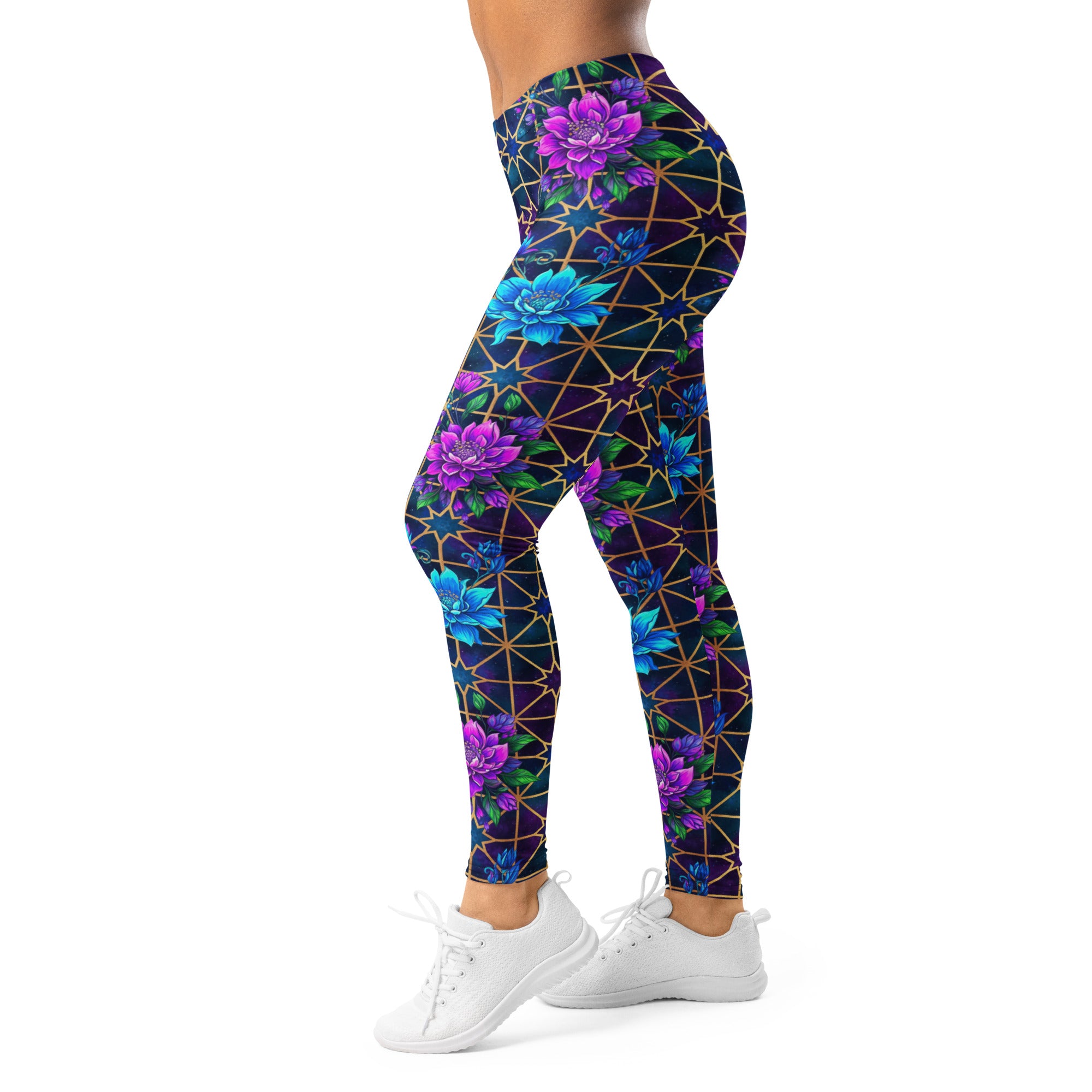 Women's Arabic Galaxy Midnight printed leggings front view