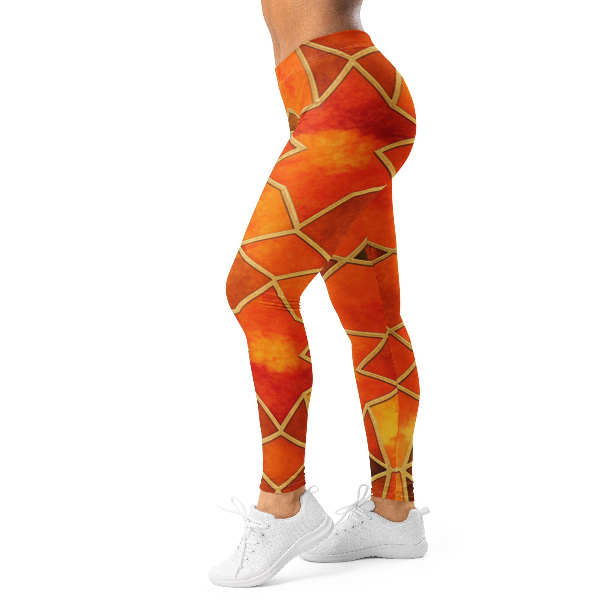 Women's autumn spice arabic printed leggings front view