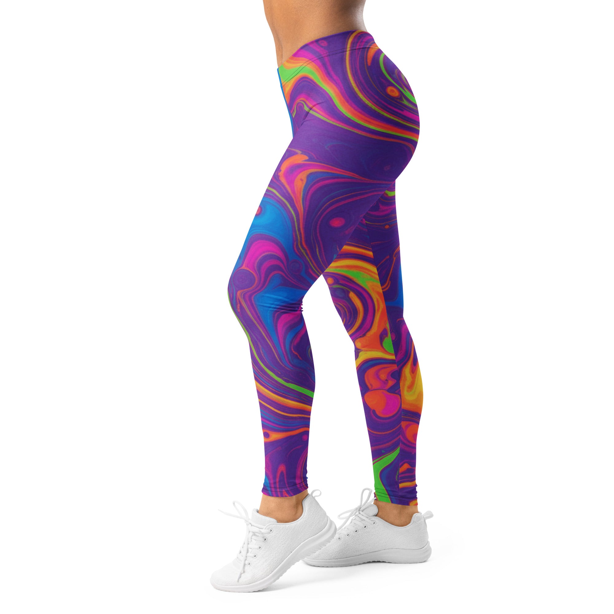 Women's liquid marble neon leggings front view