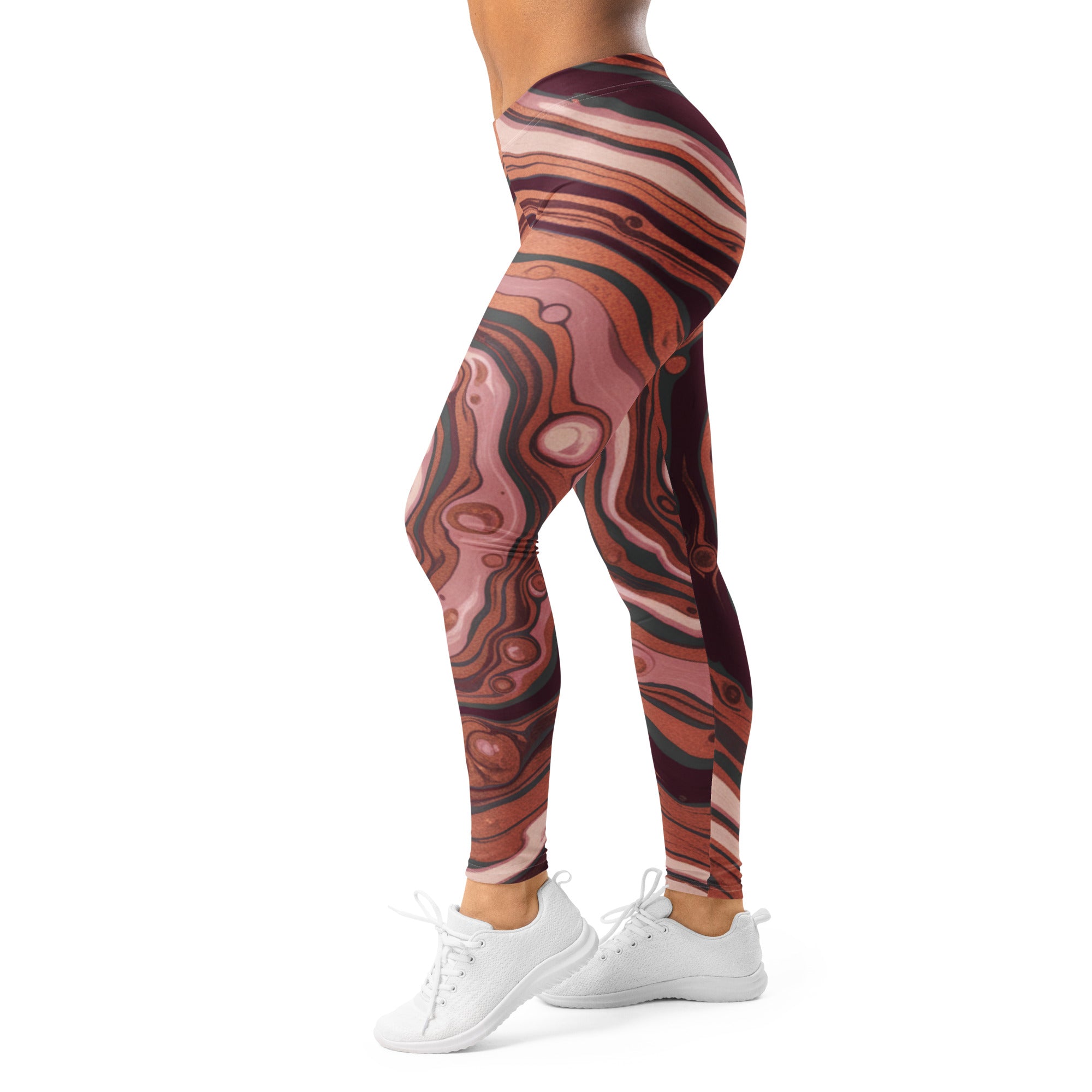 Women's liquid marble rose gold leggings front view