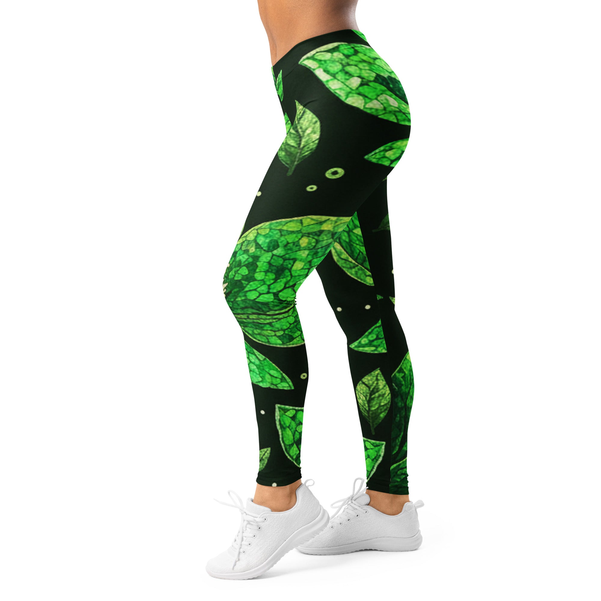 Women's emerald magnolia printed leggings front view