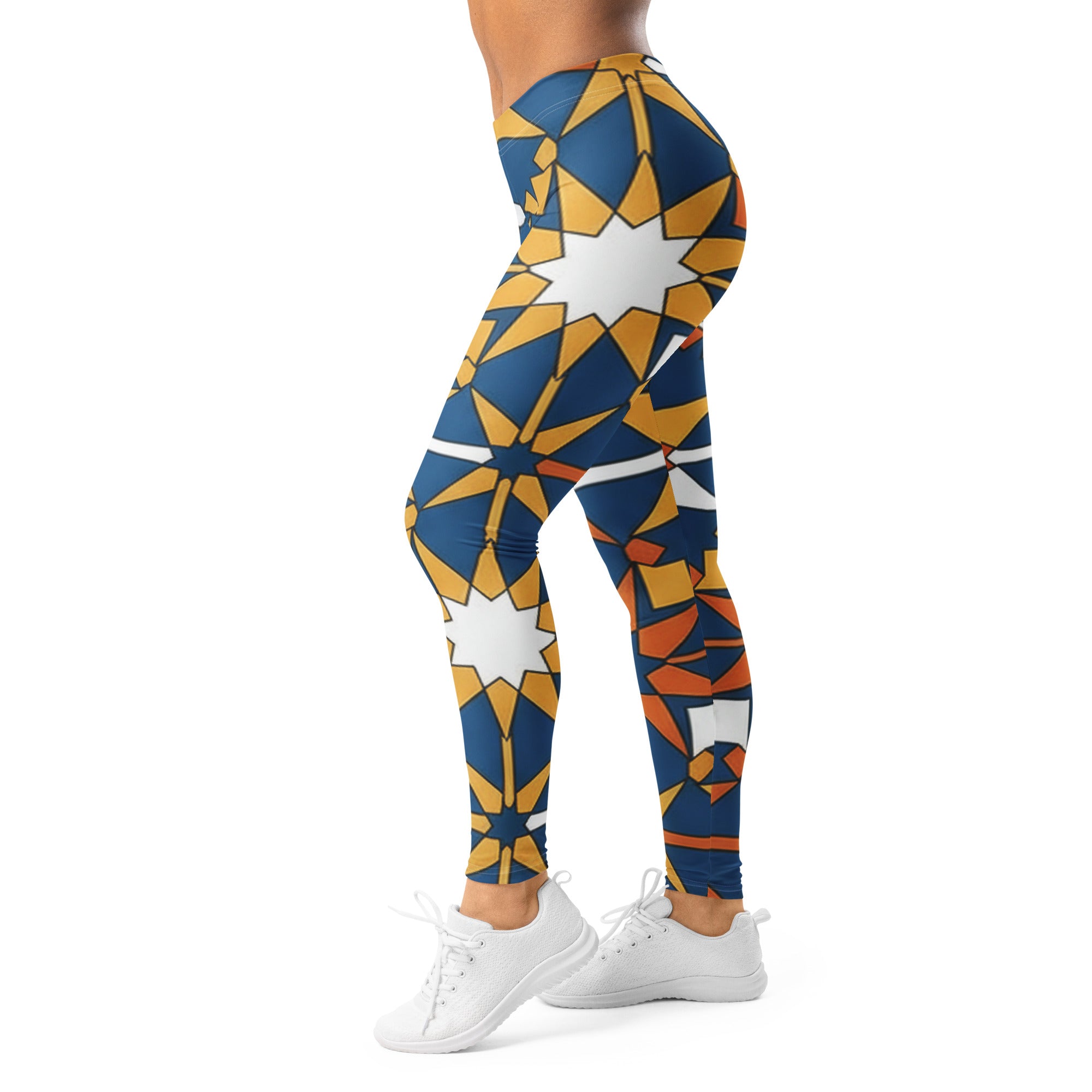 Women's zellige ocean sunset pattern leggings front view
