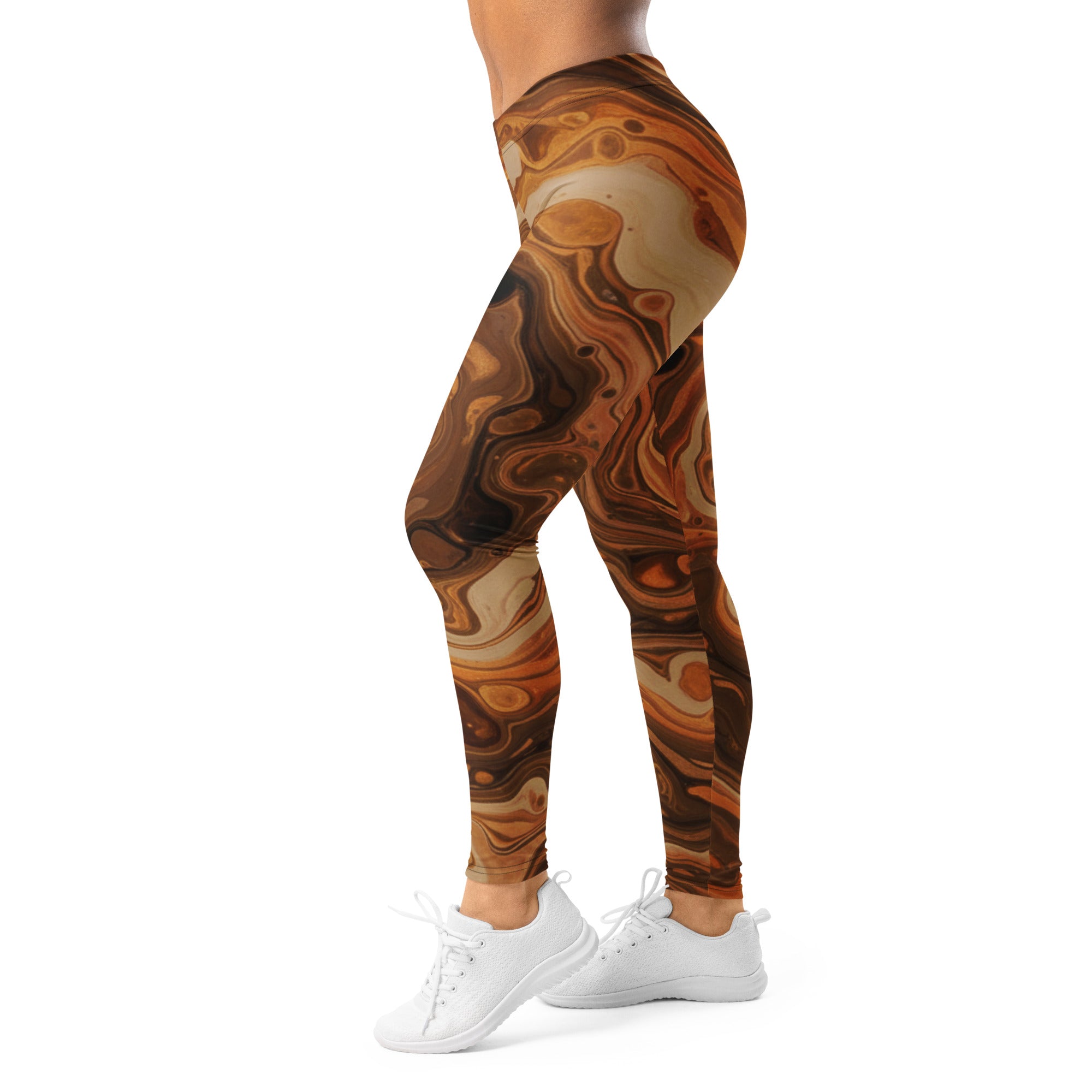 Women's liquid marble earth agate printed leggings front view