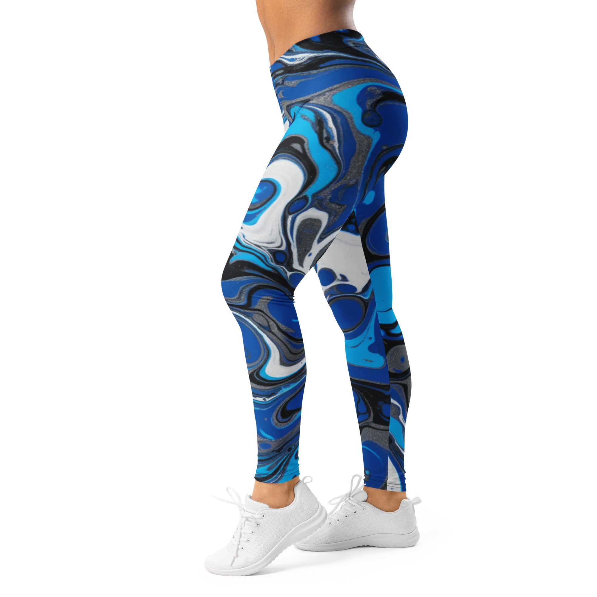 Women's liquid marble electric storm printed leggings front view