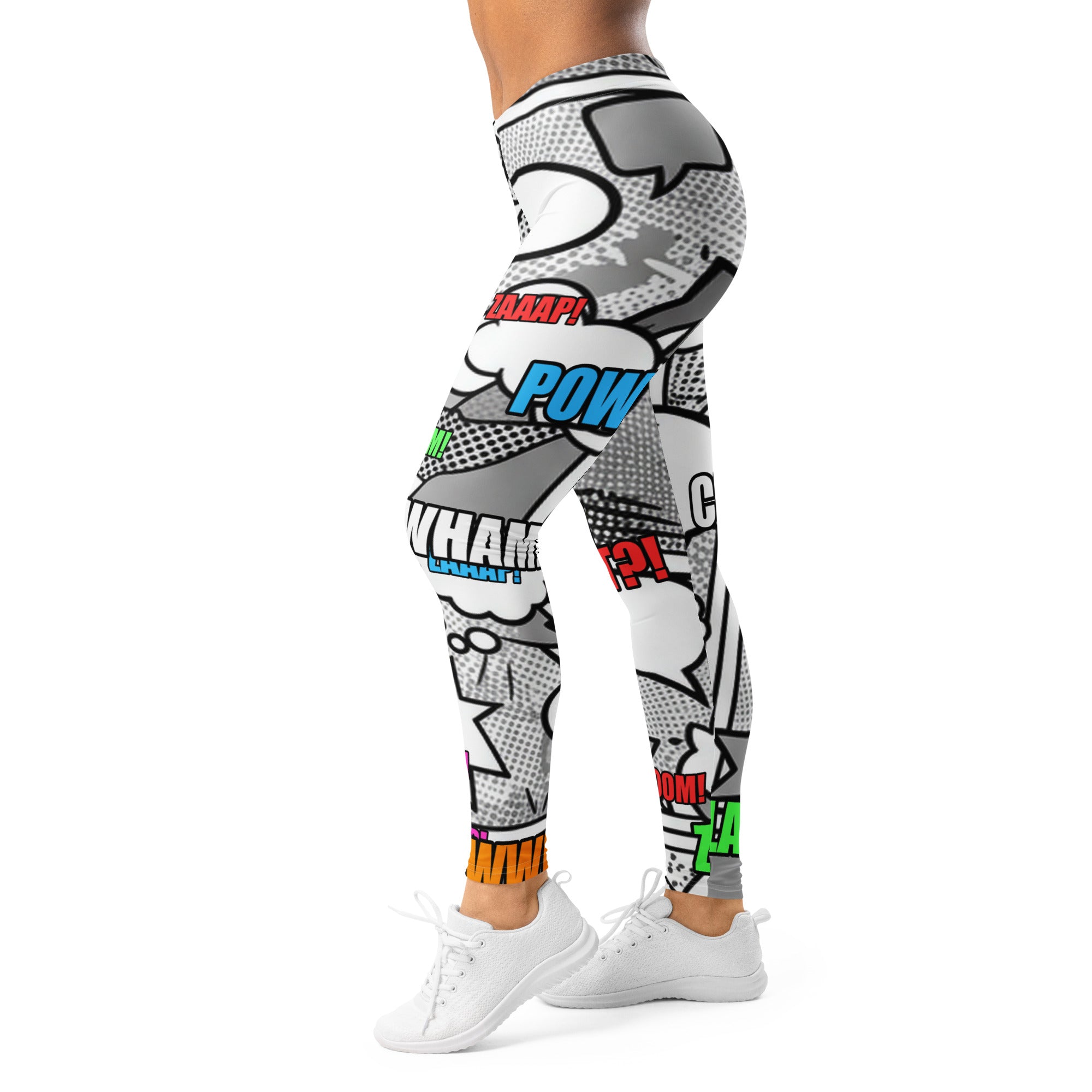 Women's comic pop monochrome leggings front view