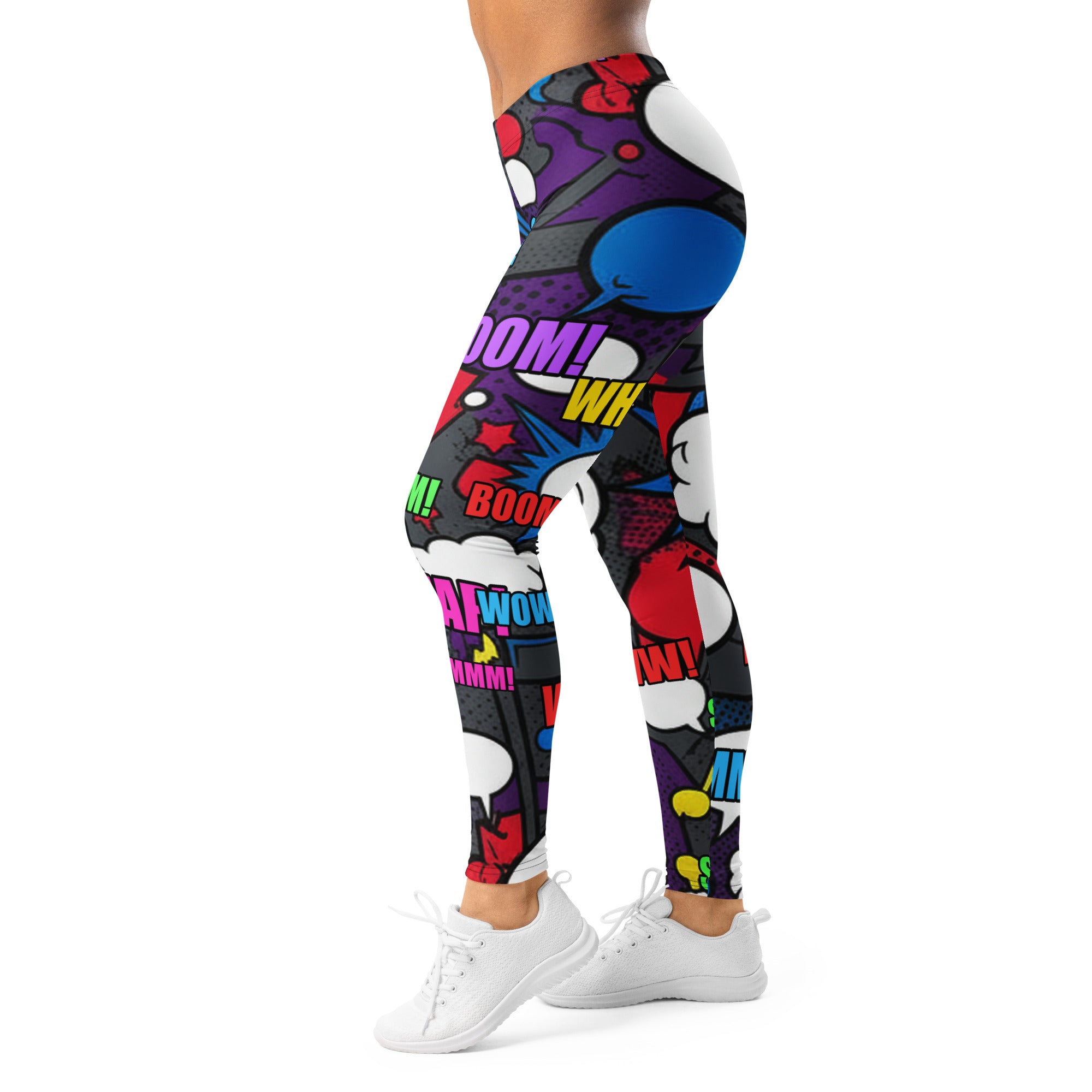 Women's comic strip dark knight printed leggings front view
