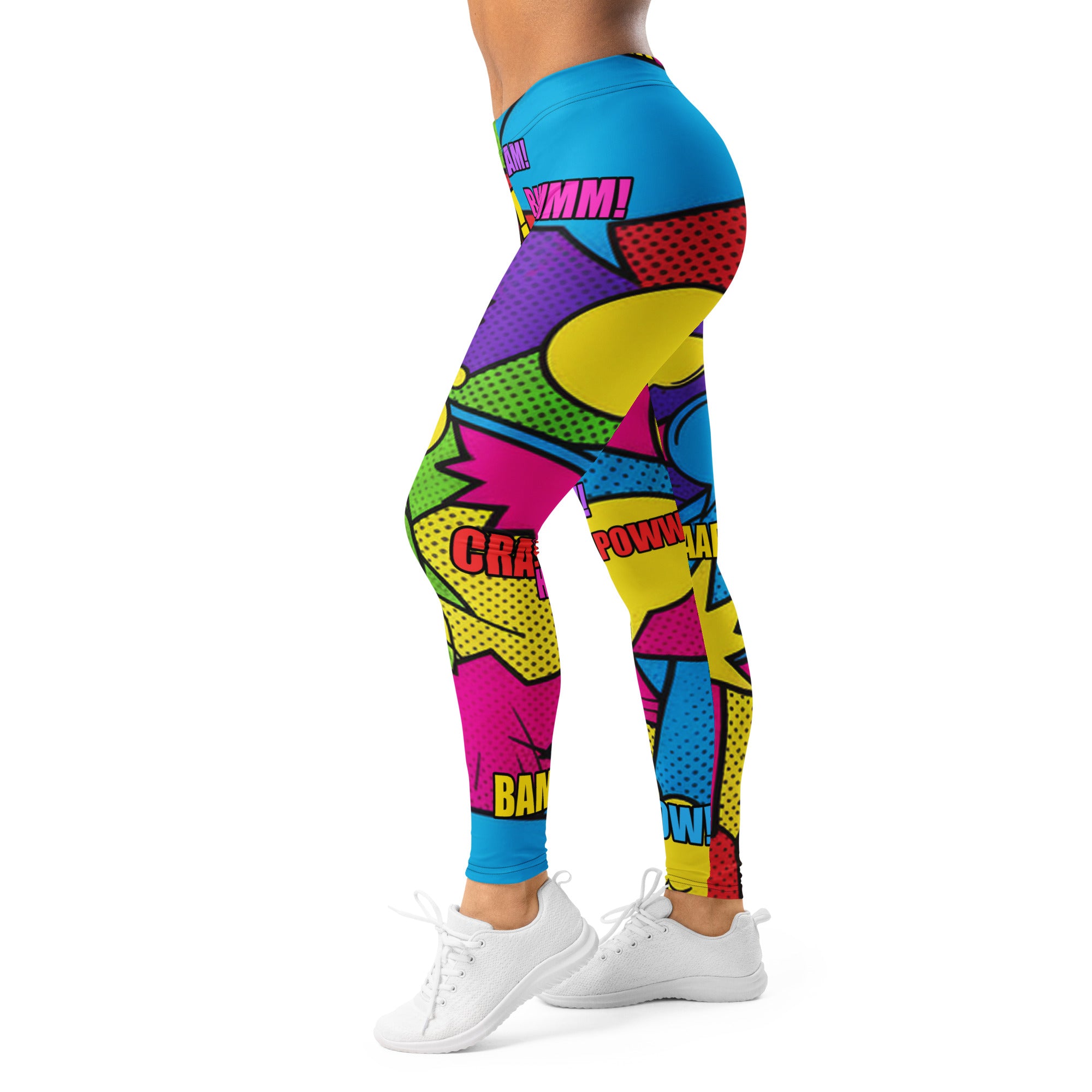 Women's comic strip retro sunday leggings front view