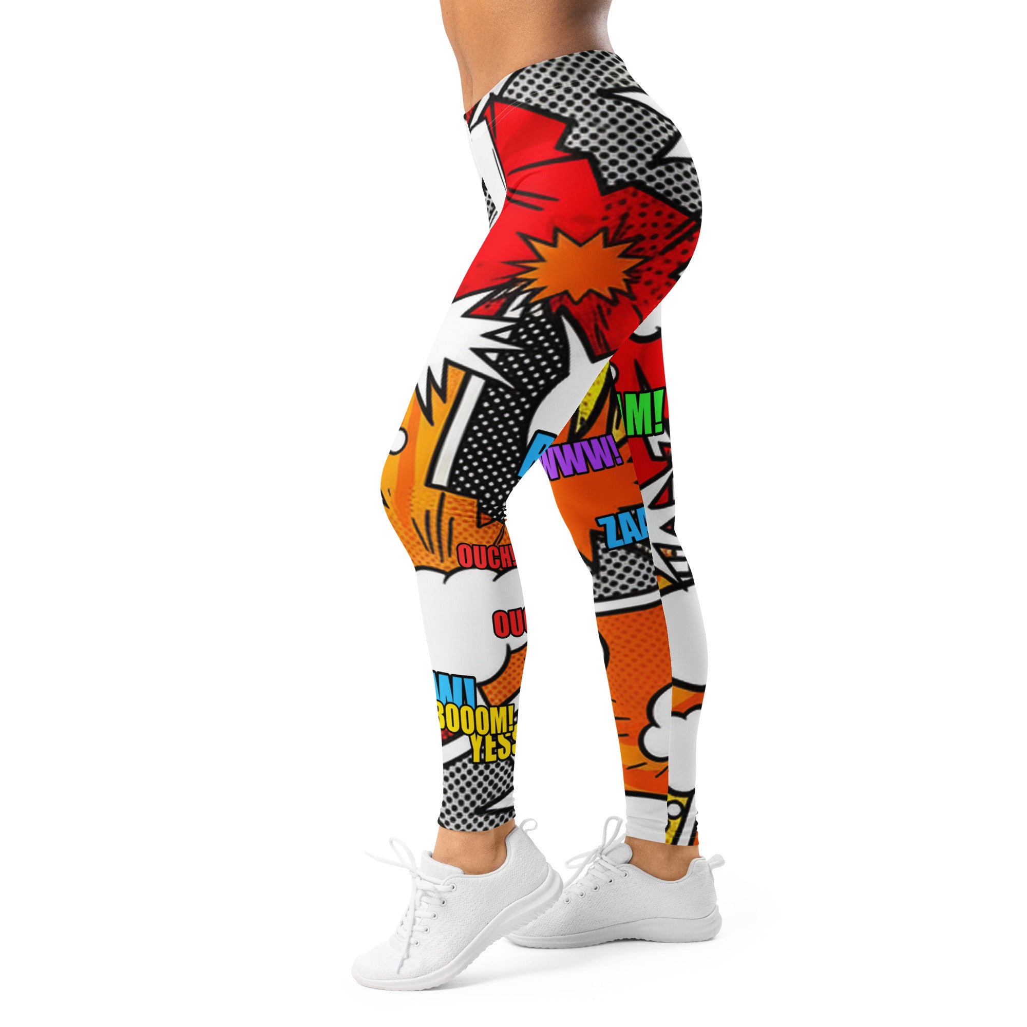 Women's comic strip pattern leggings front view