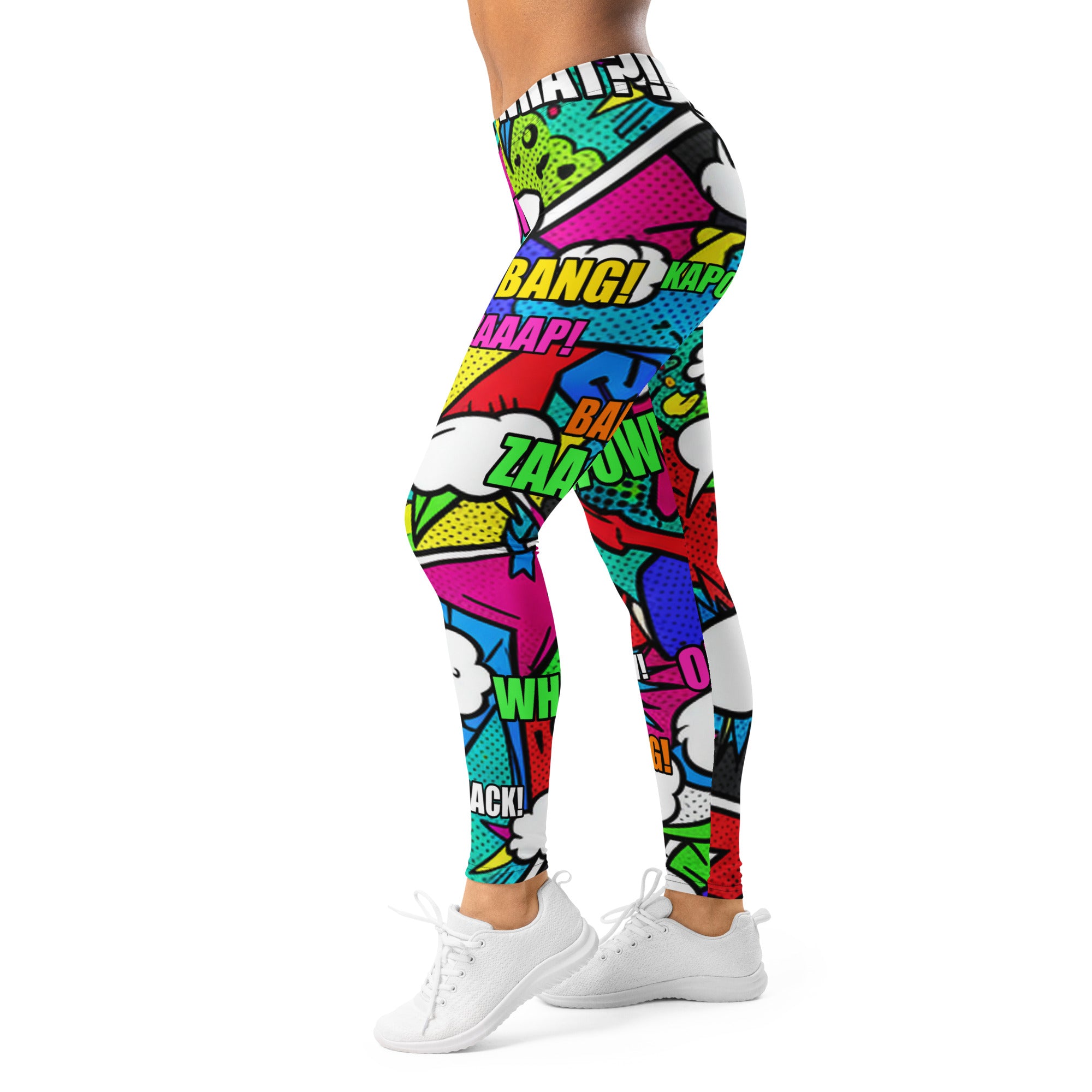 Women's comic strip zombie printed leggings front view
