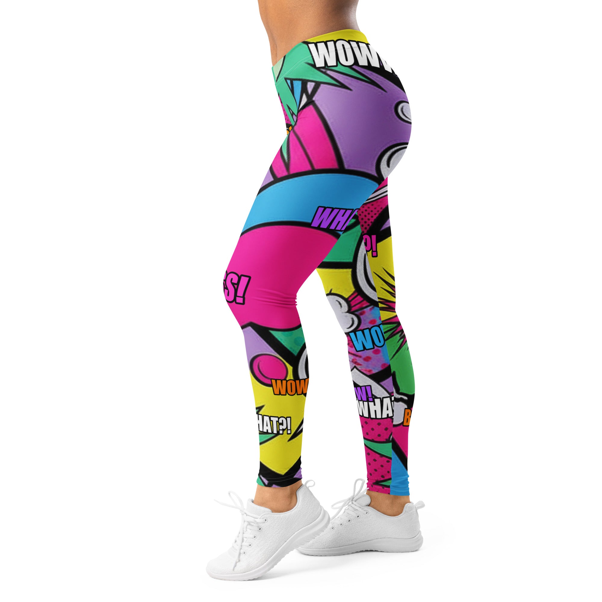 Women's comic strip pop candy printed leggings front view