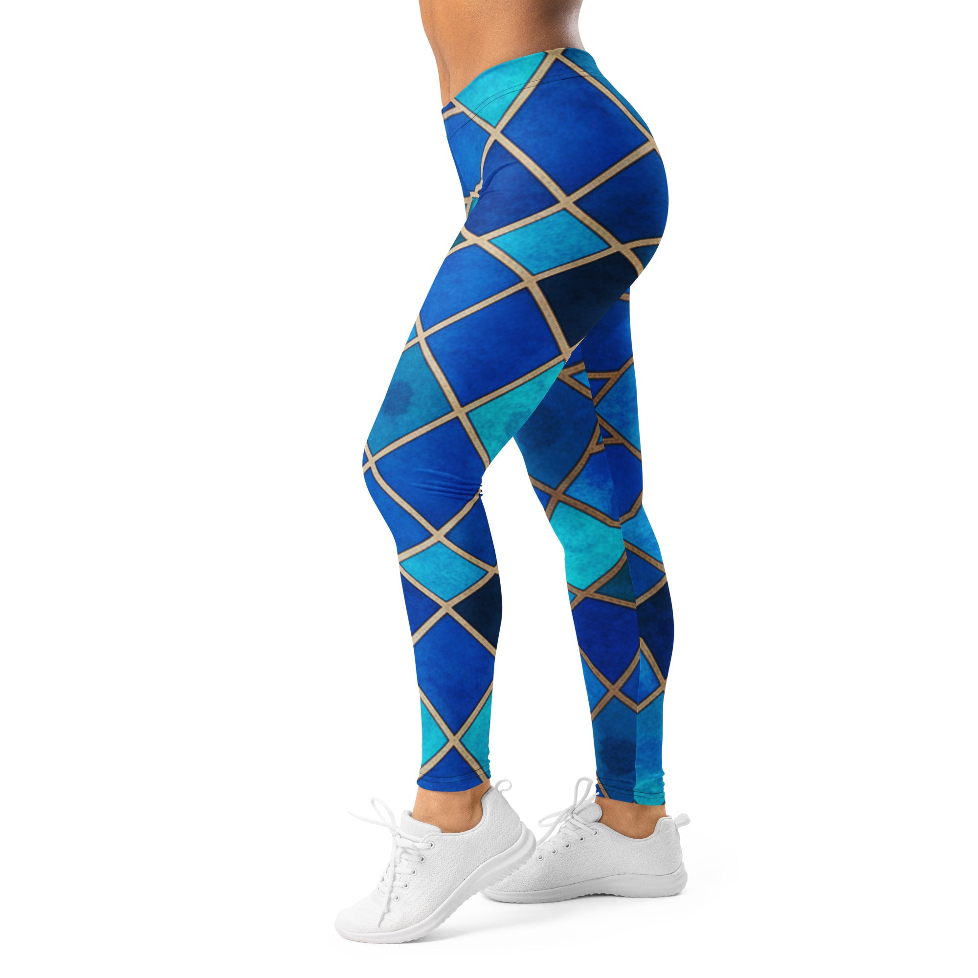 Women's sapphire and bronze printed leggings front view