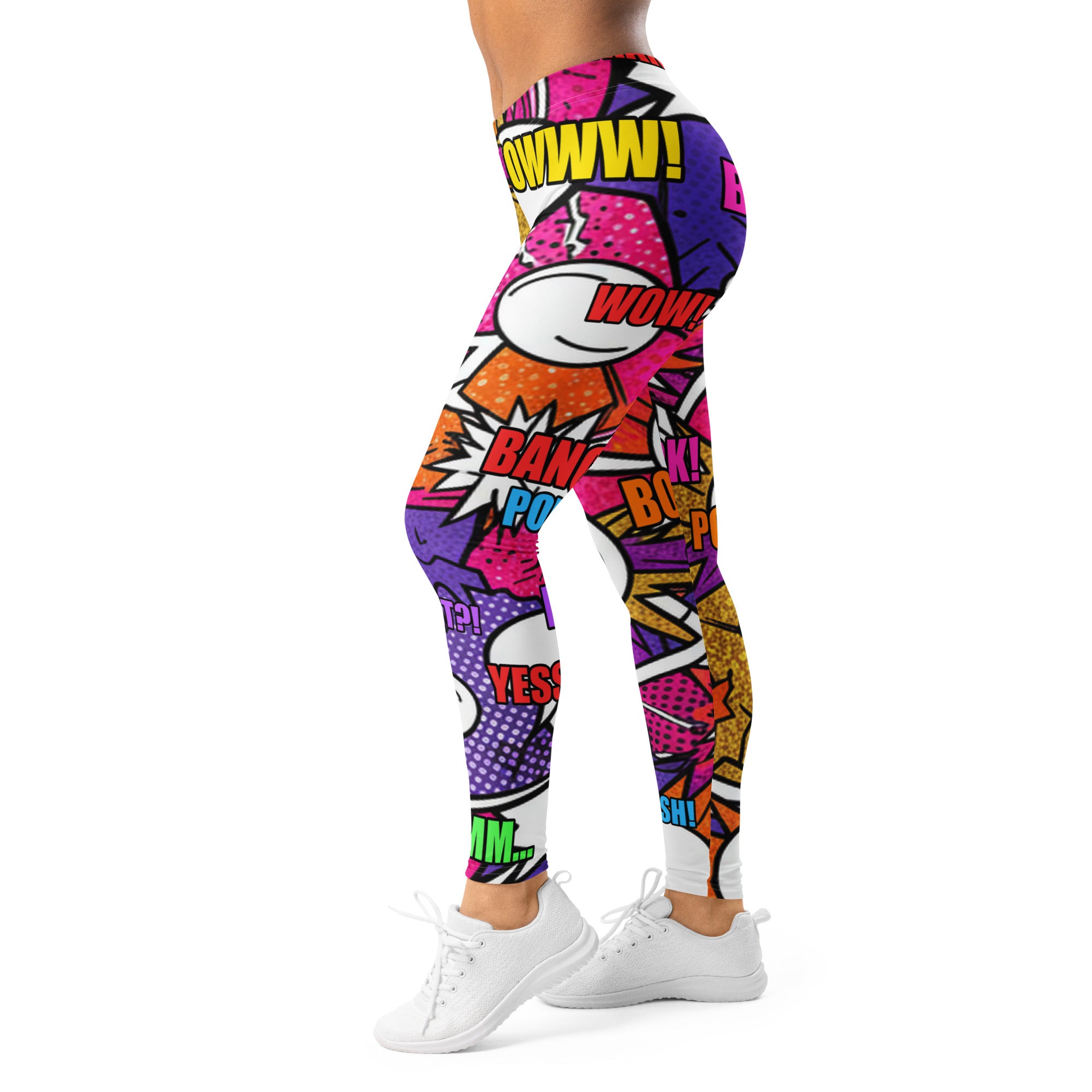 Women's comic strip disco funk leggings front view