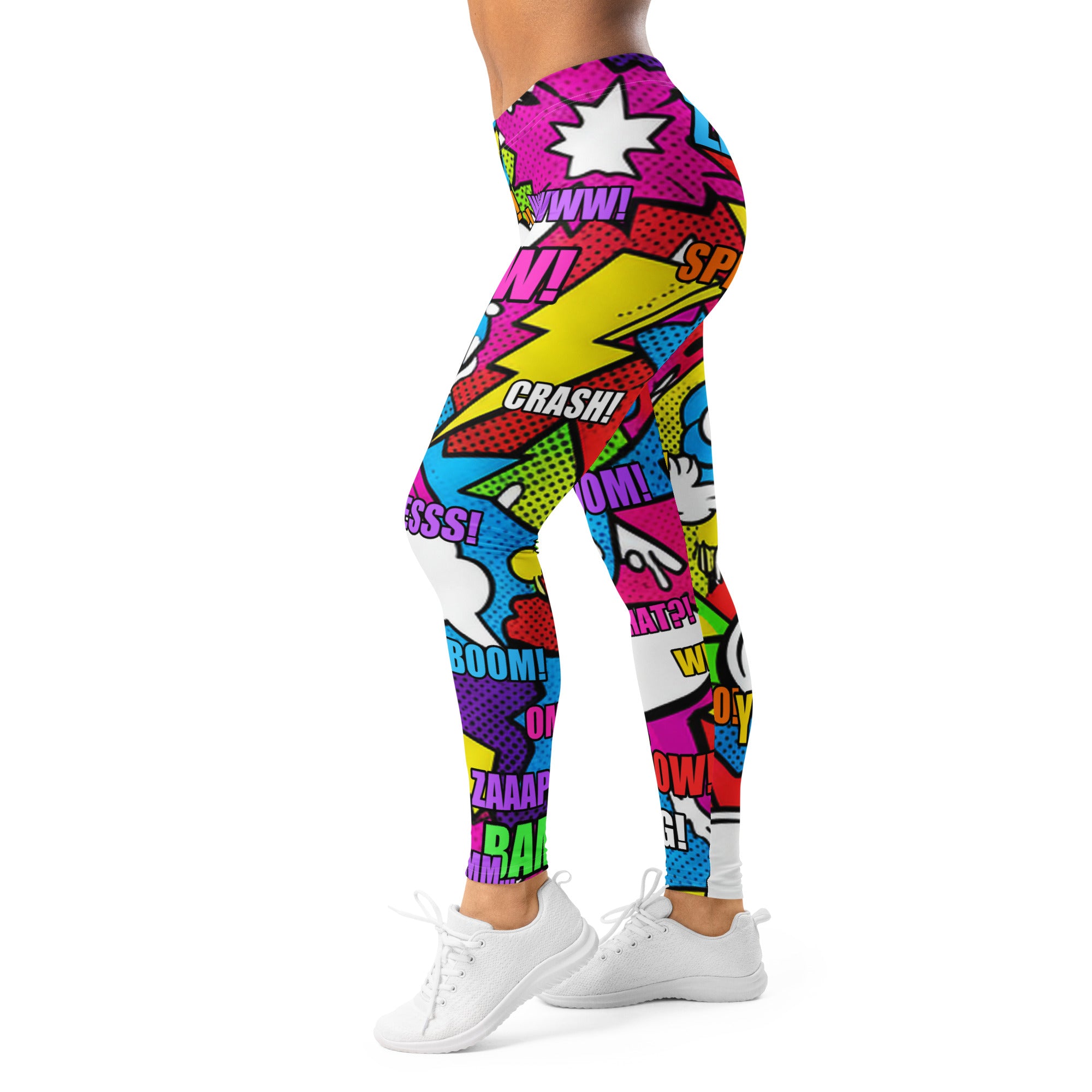 Women's comic strip graffiti street leggings front view