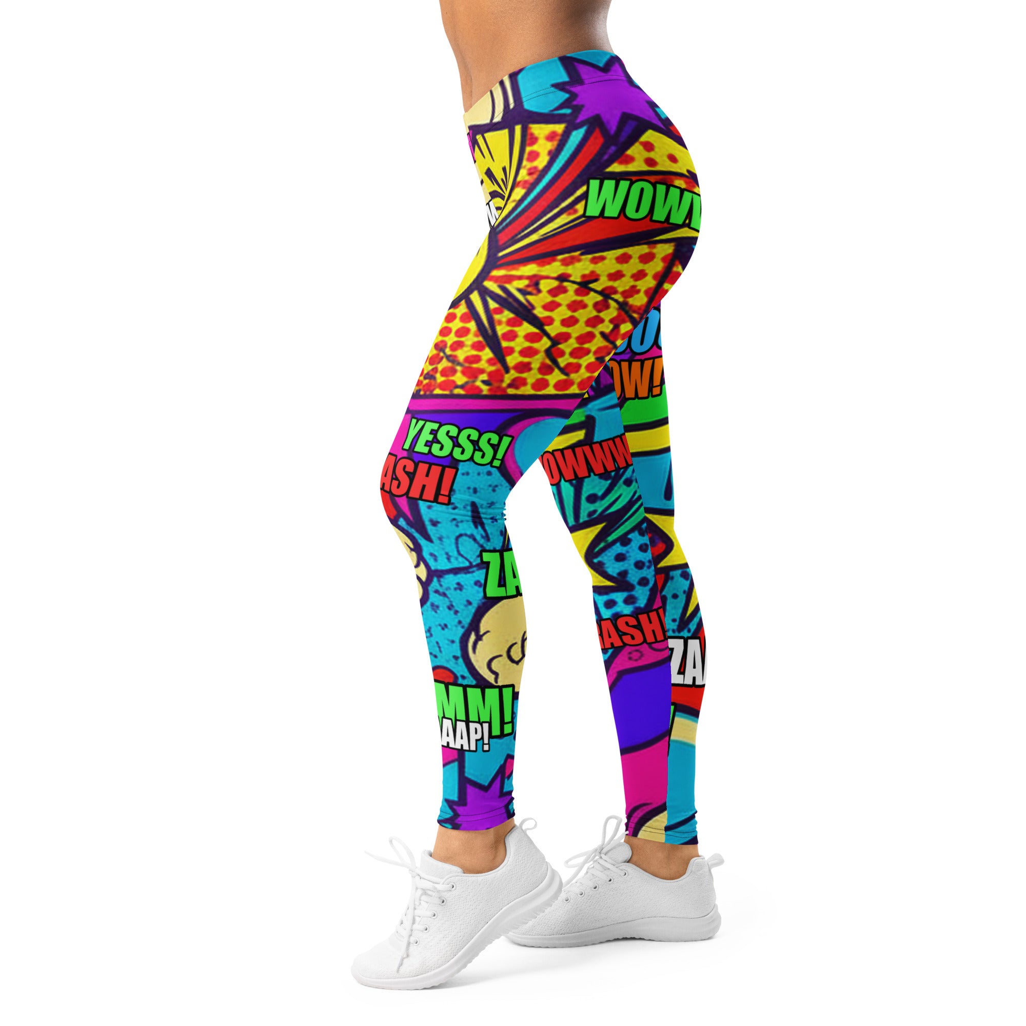 Women's comic strip pirate adventure printed leggings front view