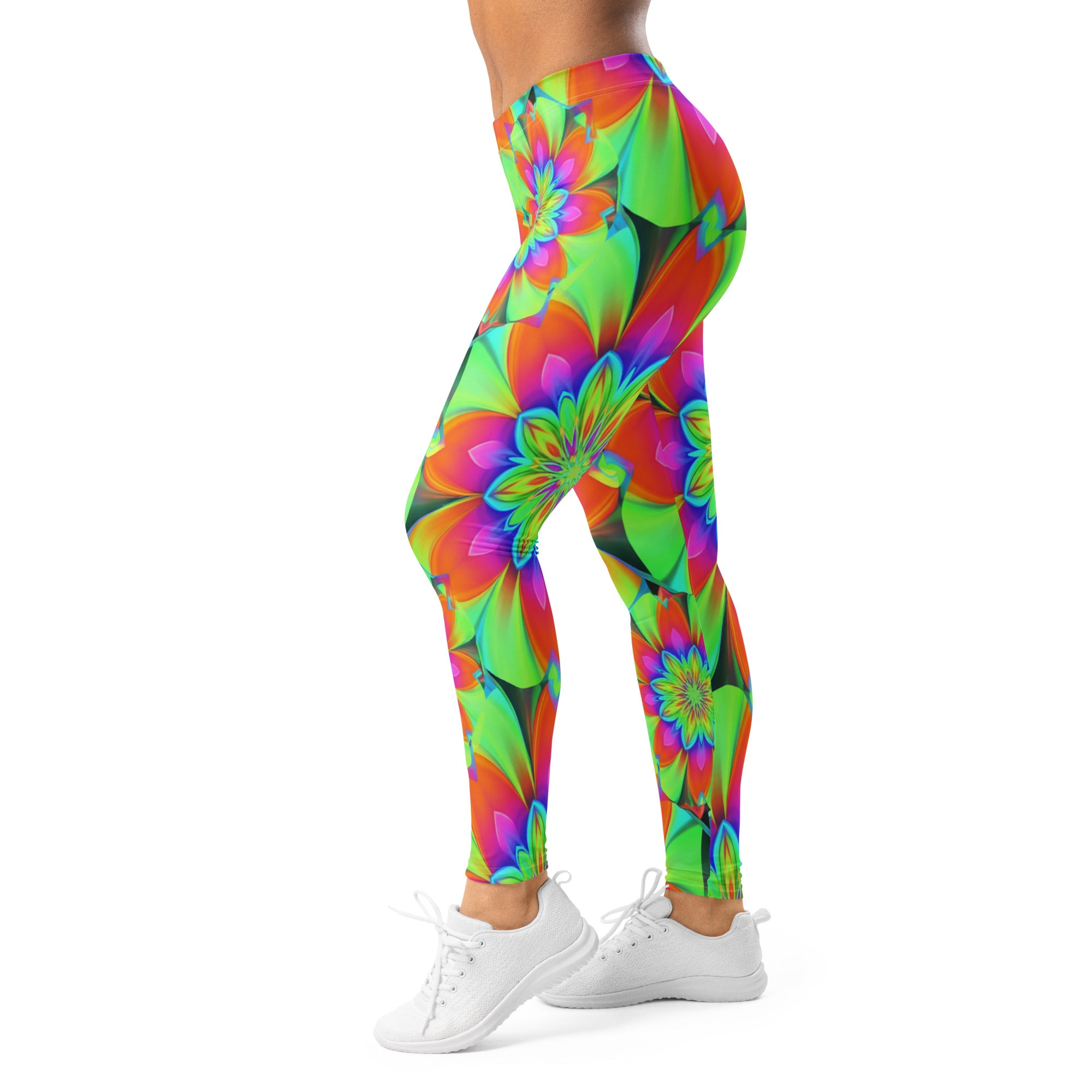 Women's psychedelic acid trip printed leggings front view