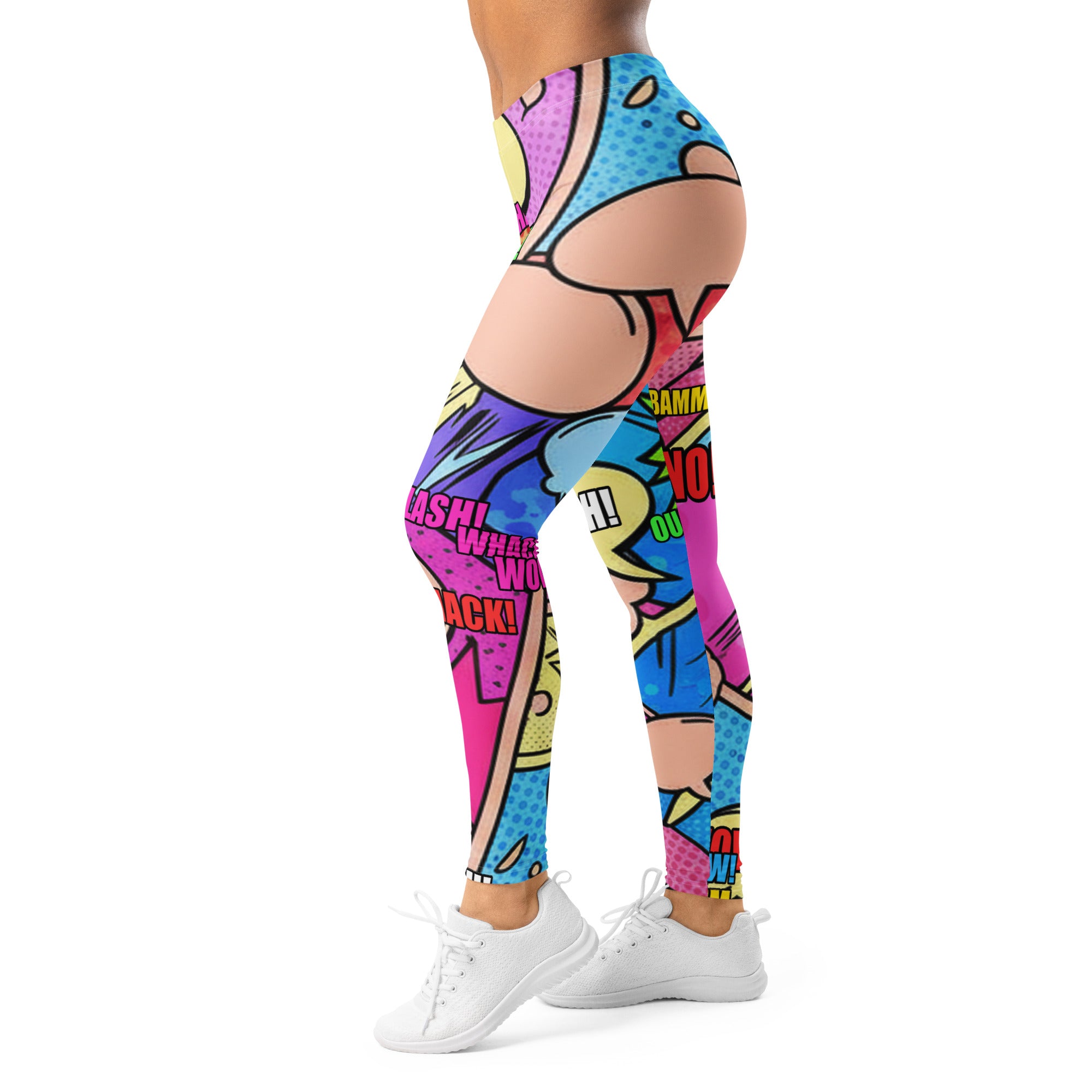 Women's comic strip kawaii cute printed leggings front view