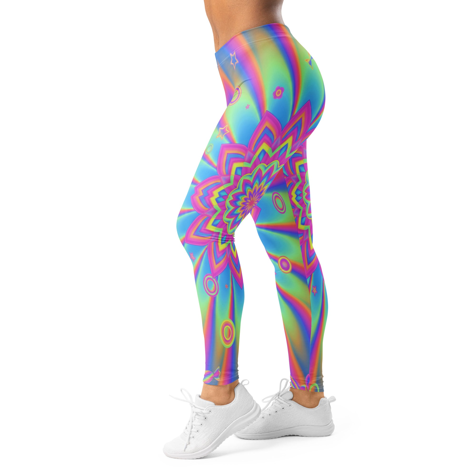 Women's psychedelic candy rave print leggings front view