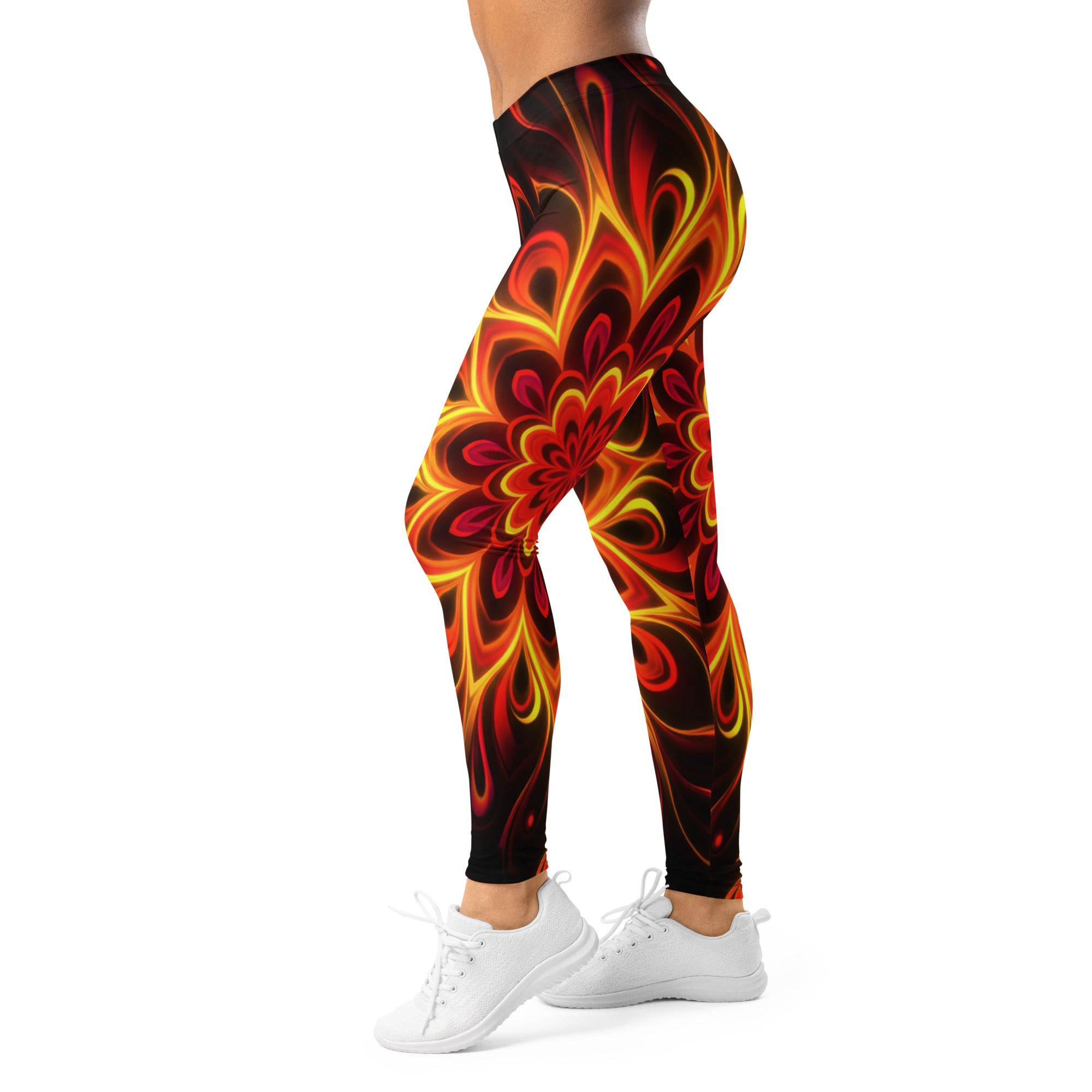 Women's psychedelic magma core printed leggings front view