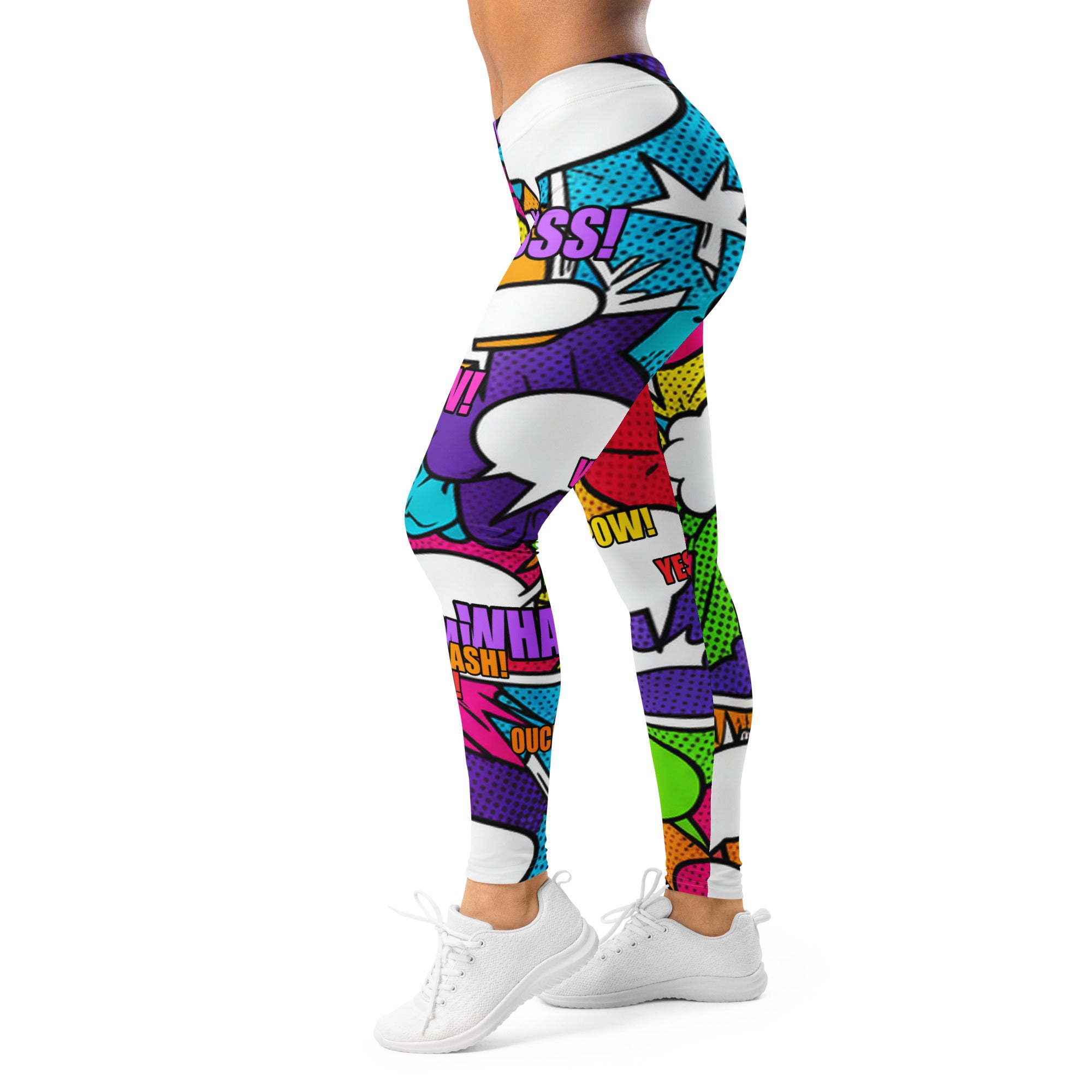 Women's comic strip monster mash leggings front view