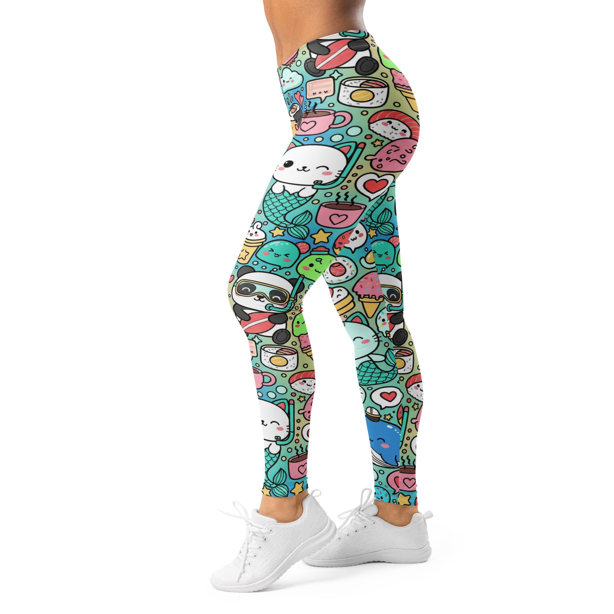Women's kawaii ocean friends printed leggings front view