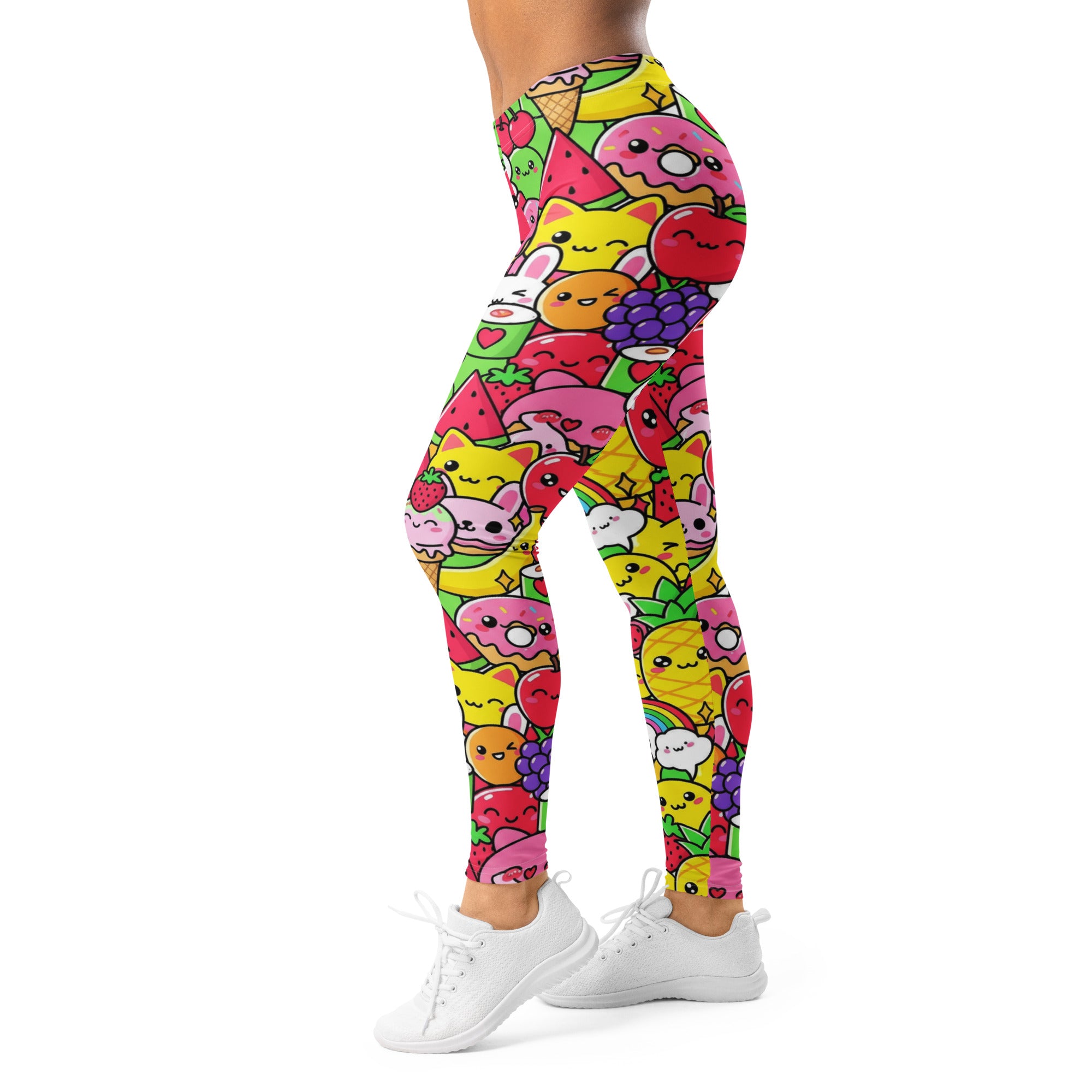 Women's kawaii fruit salad leggings front view