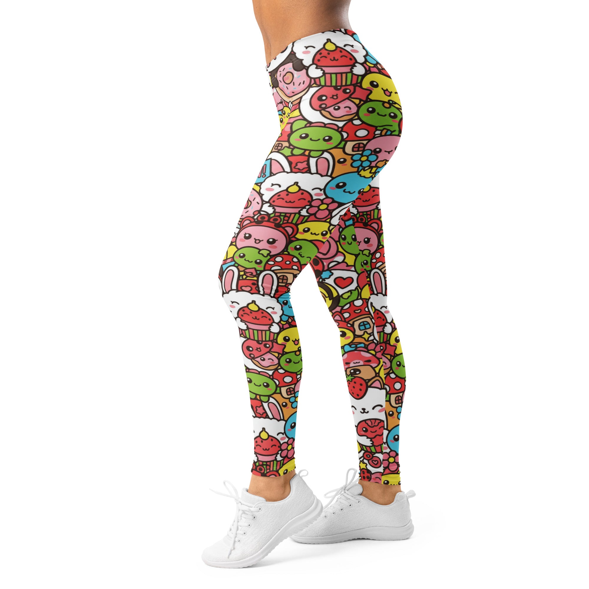 Women's kawaii garden bugs printed leggings front view