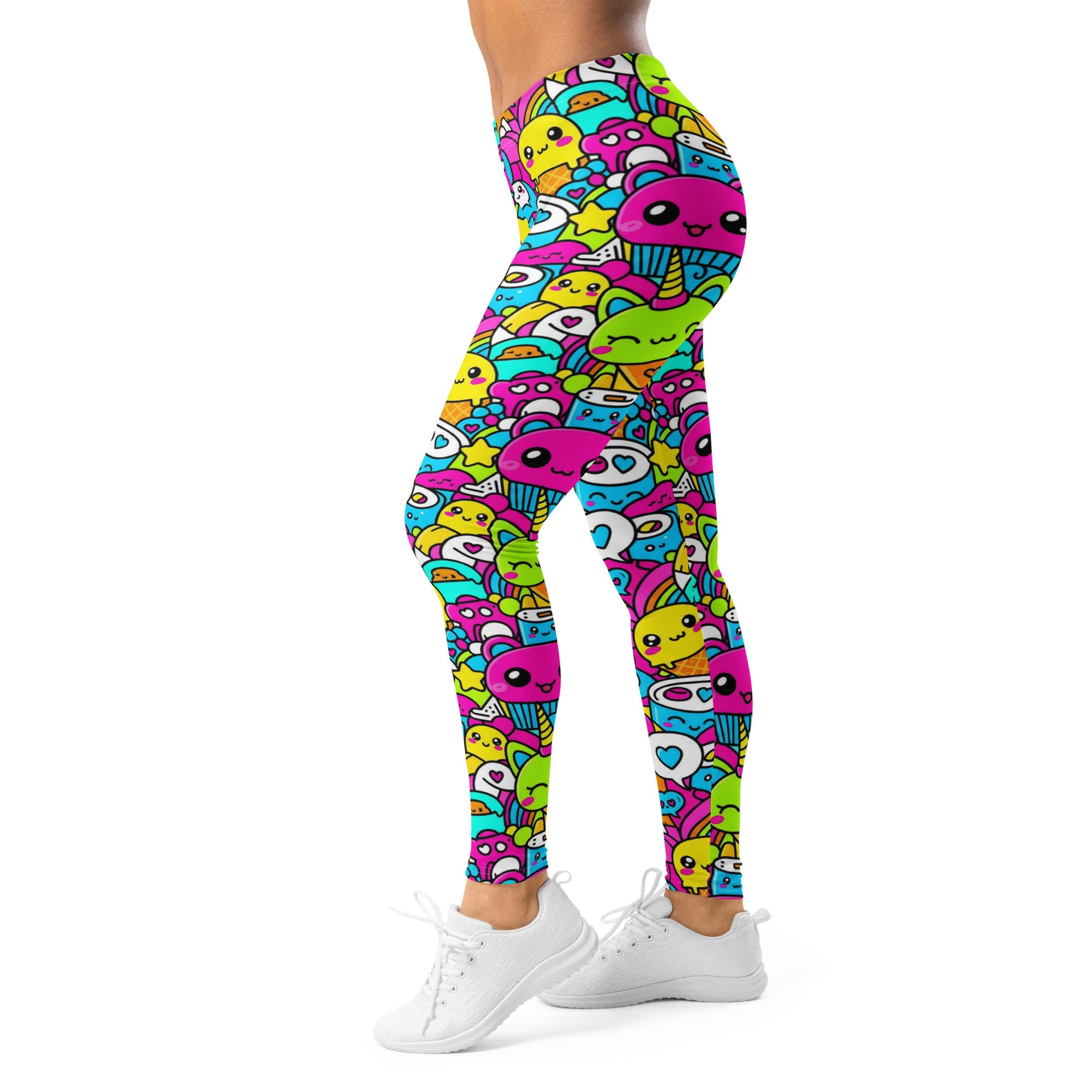 Women's kawaii candy land print leggings front view