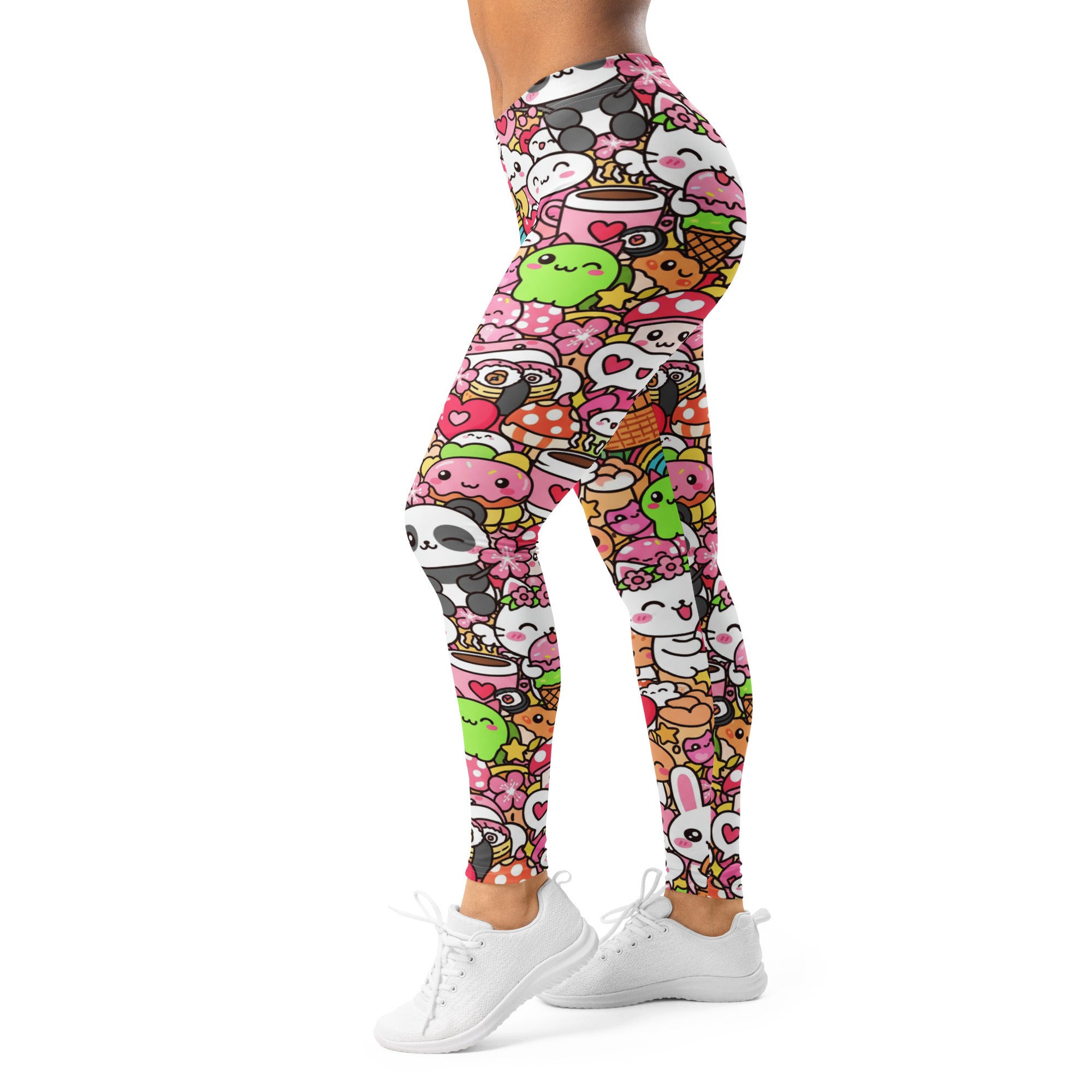 Women's kawaii sakura picnic printed leggings front view