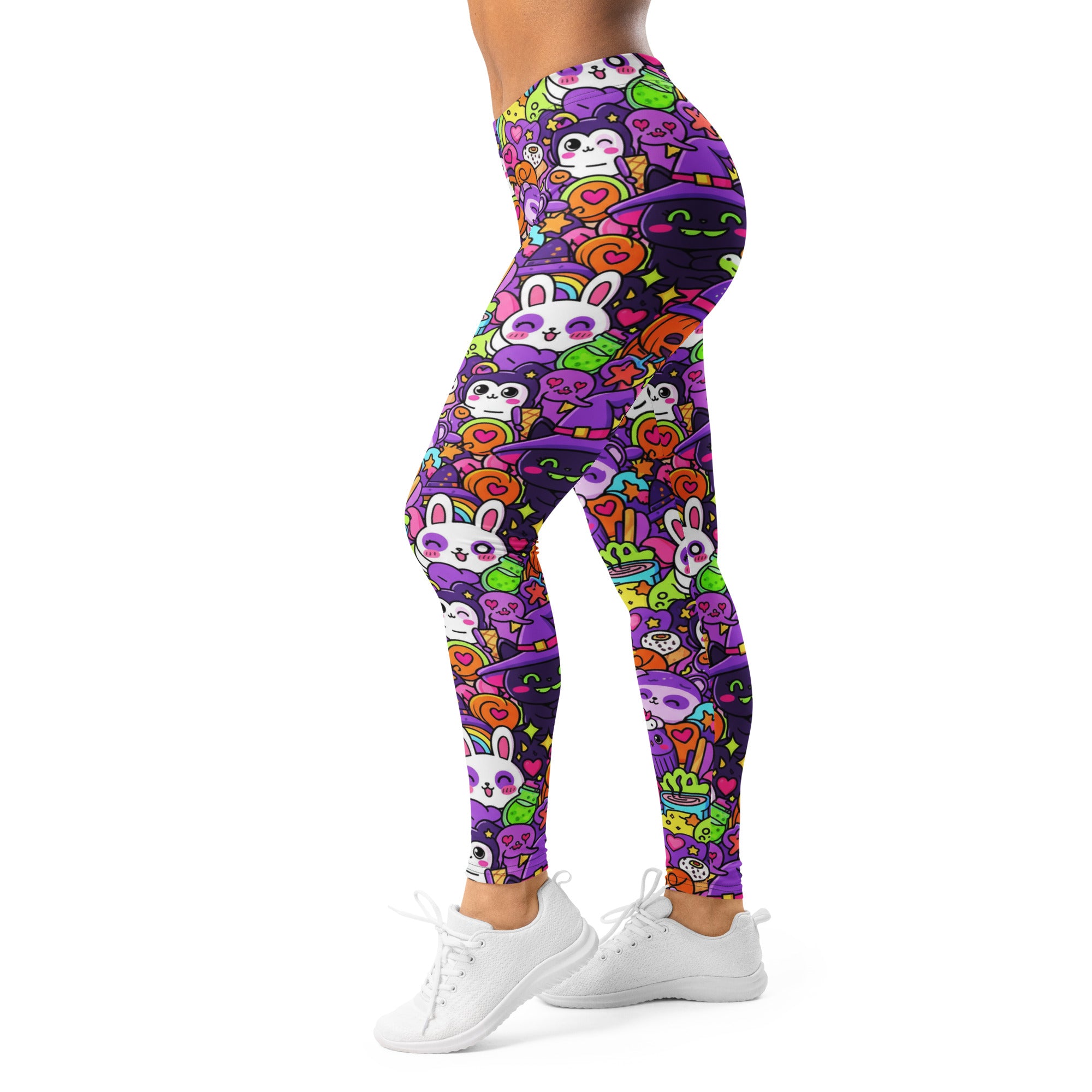 Women's kawaii witch familiar leggings front view