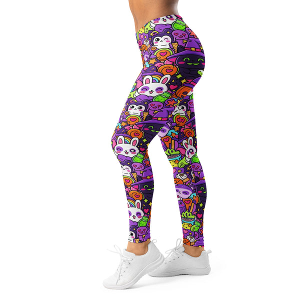 Women's kawaii witch familiar leggings front view