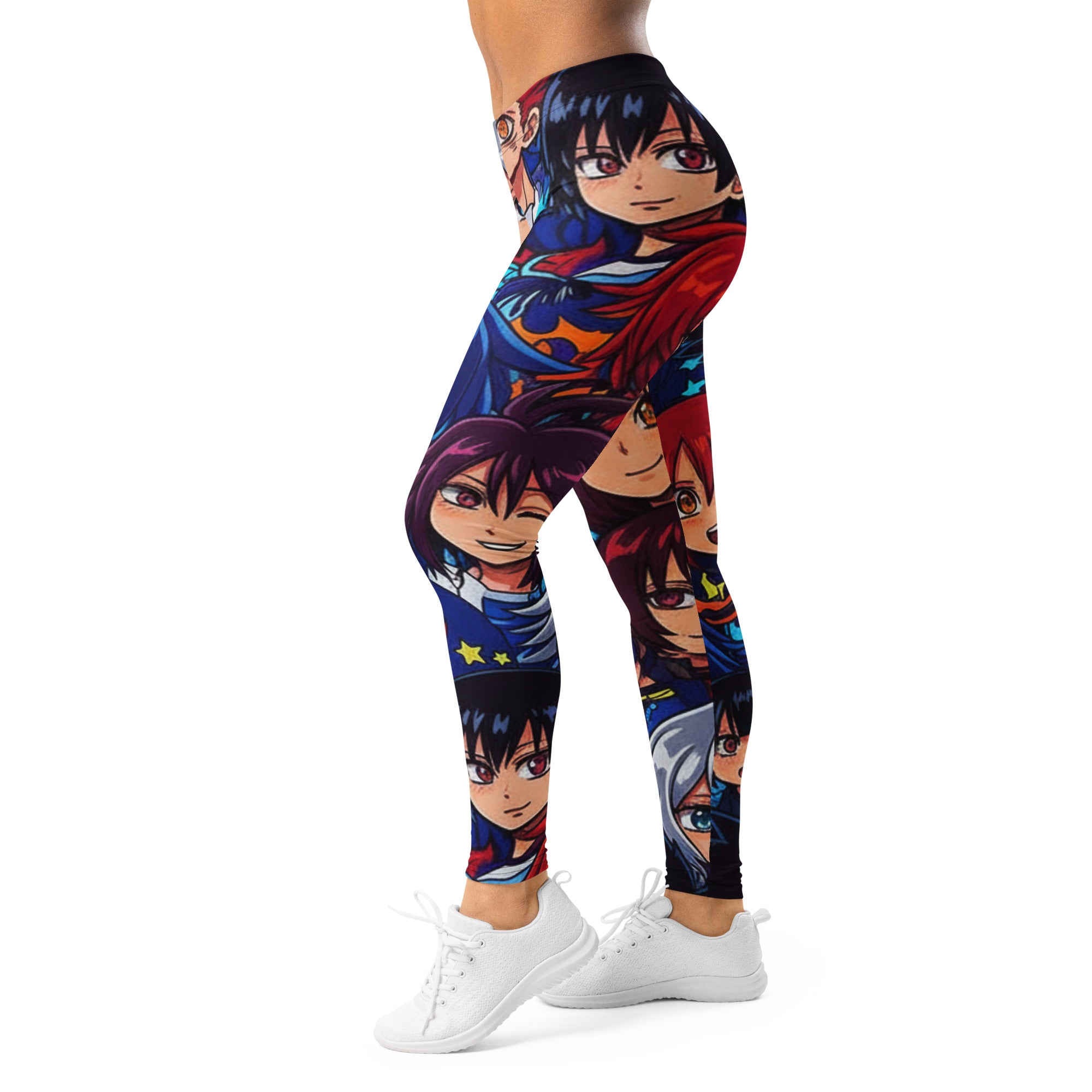 Women's anime collage dark shonen printed leggings front view