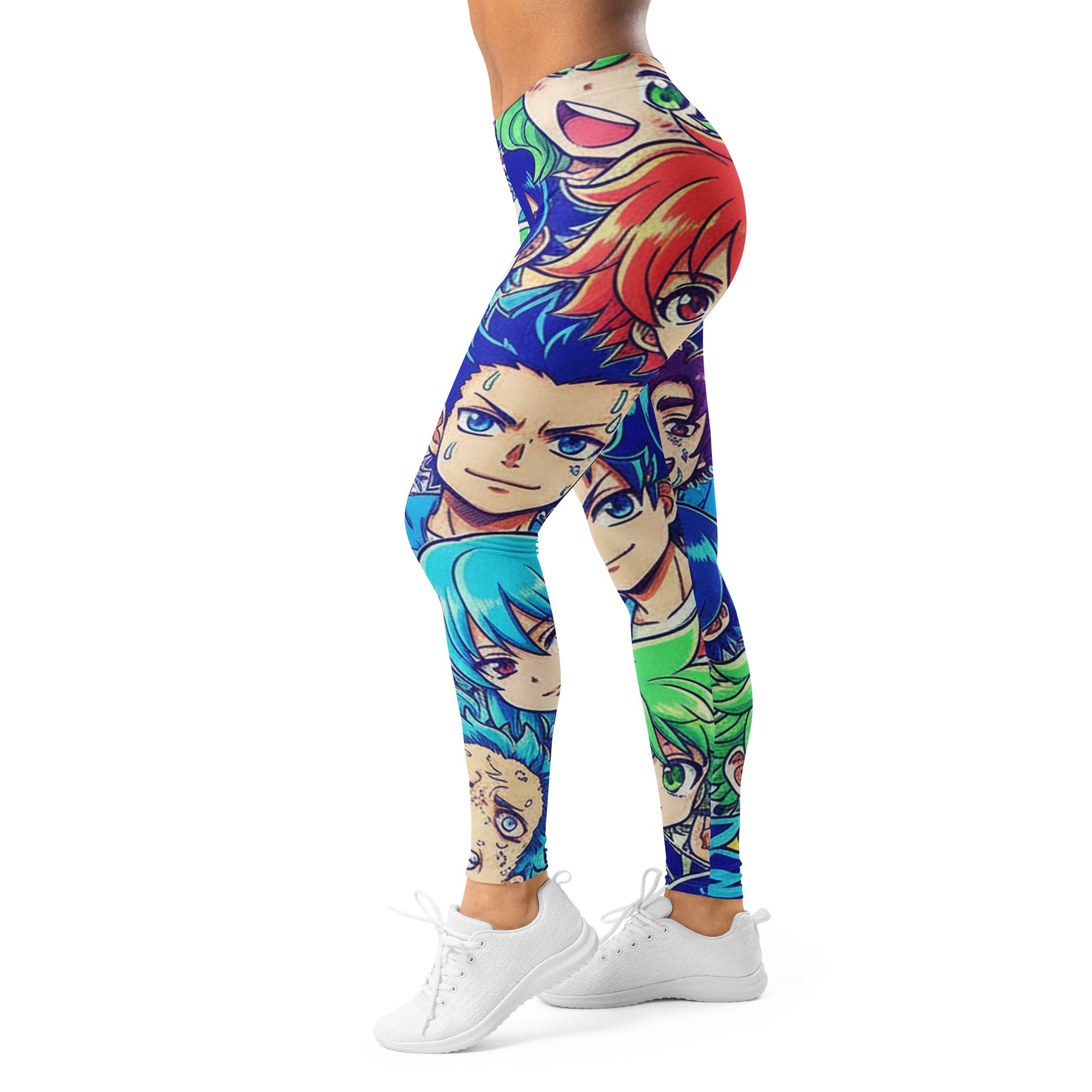 Women's anime ocean wave printed leggings front view