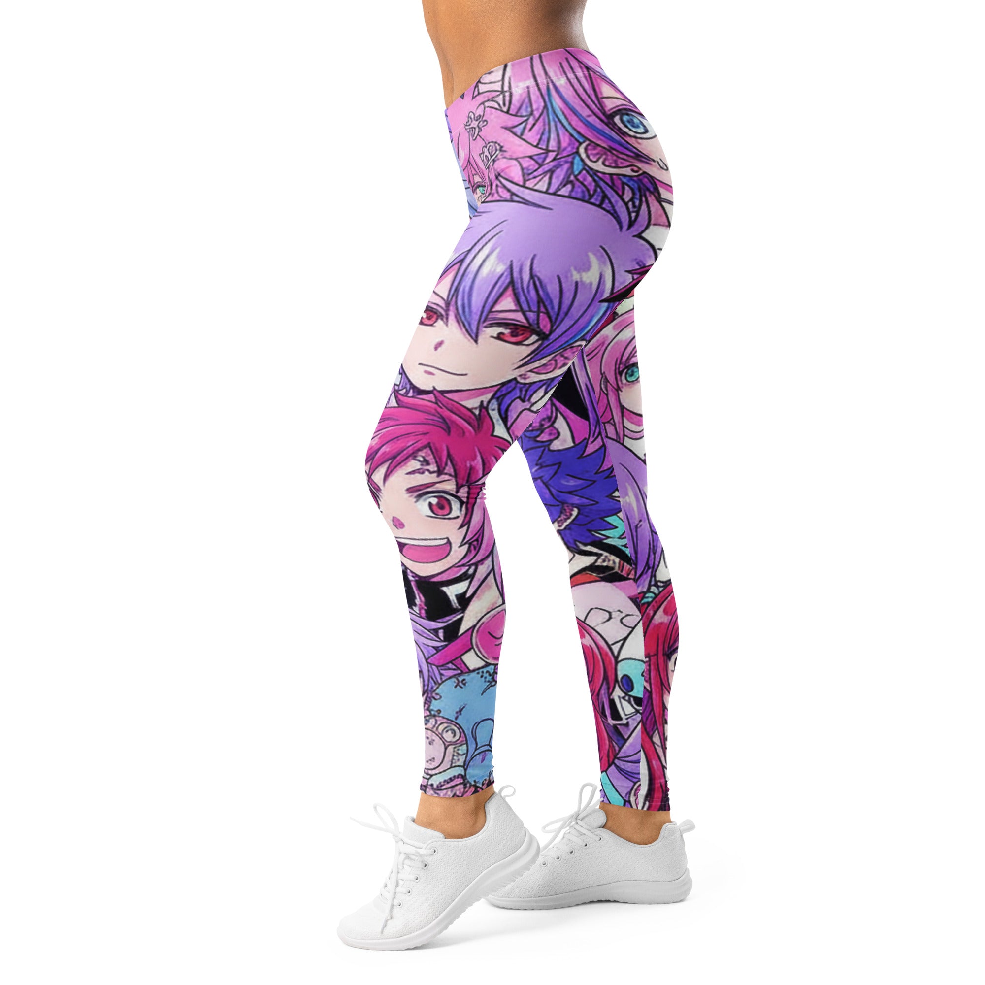 Women's anime collage kawaii goth printed leggings front view