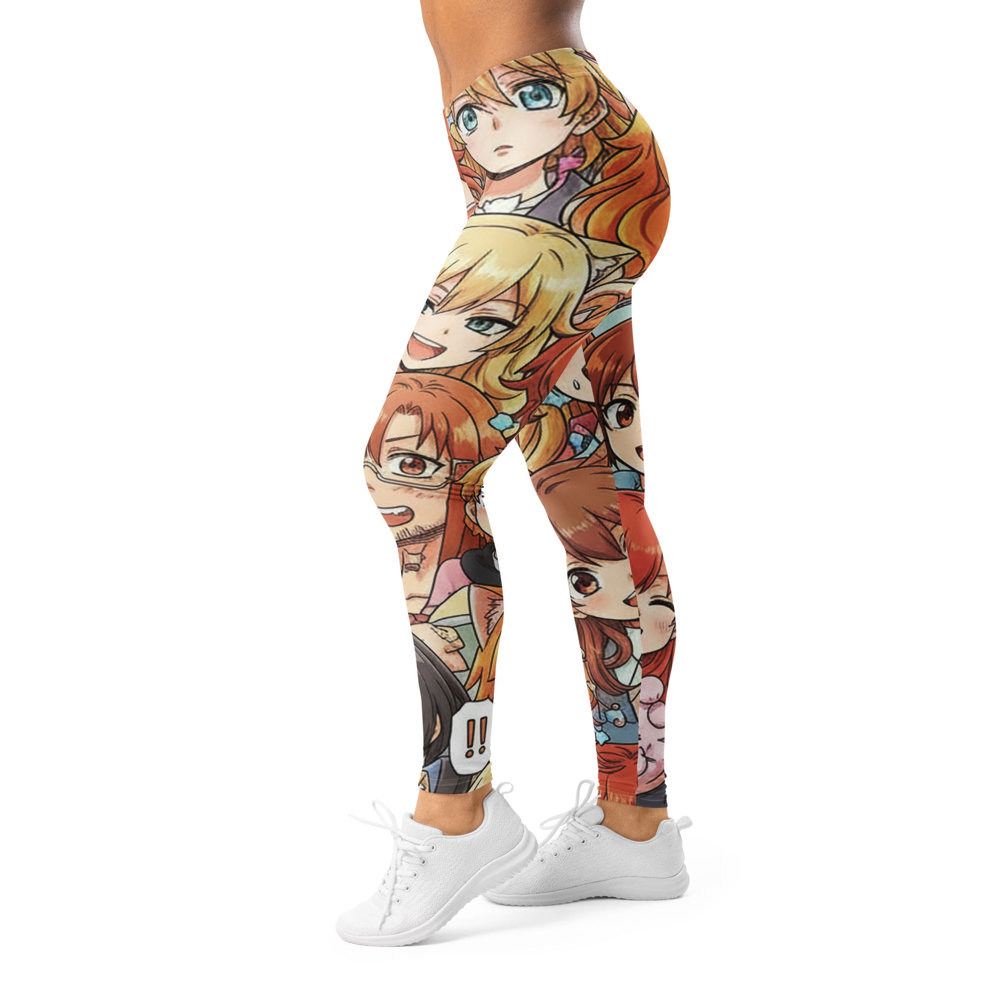 Women's anime collage cat cafe printed leggings front view