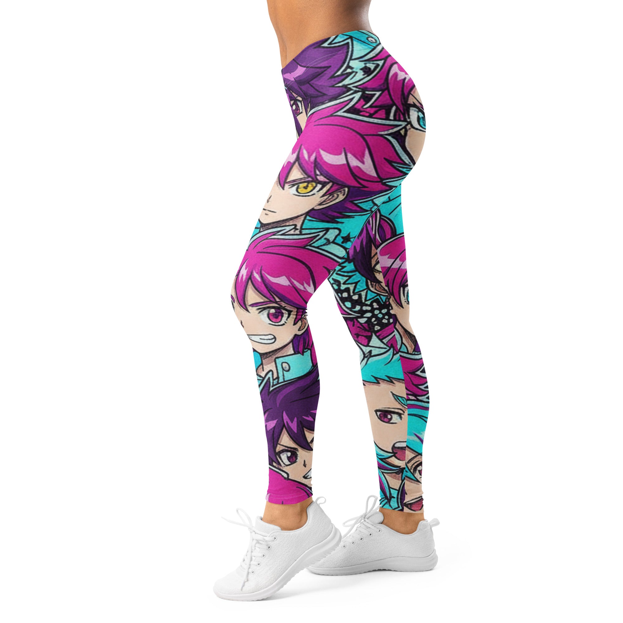 Women's anime collage cyberpunk printed leggings front view