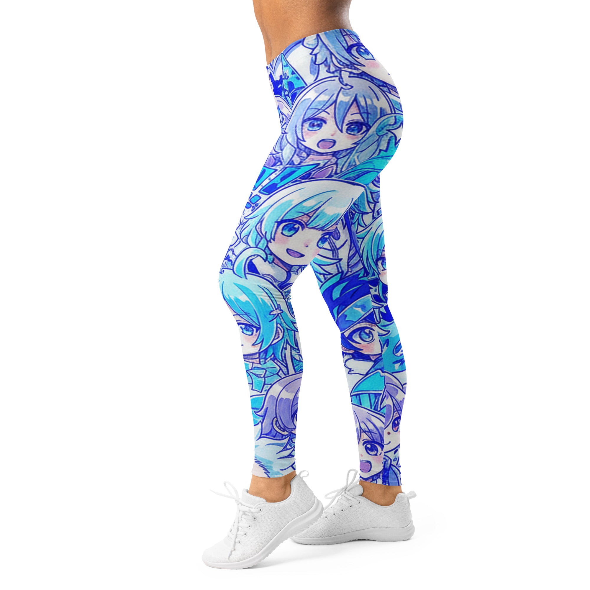Women's anime collage ice kingdom printed leggings front view