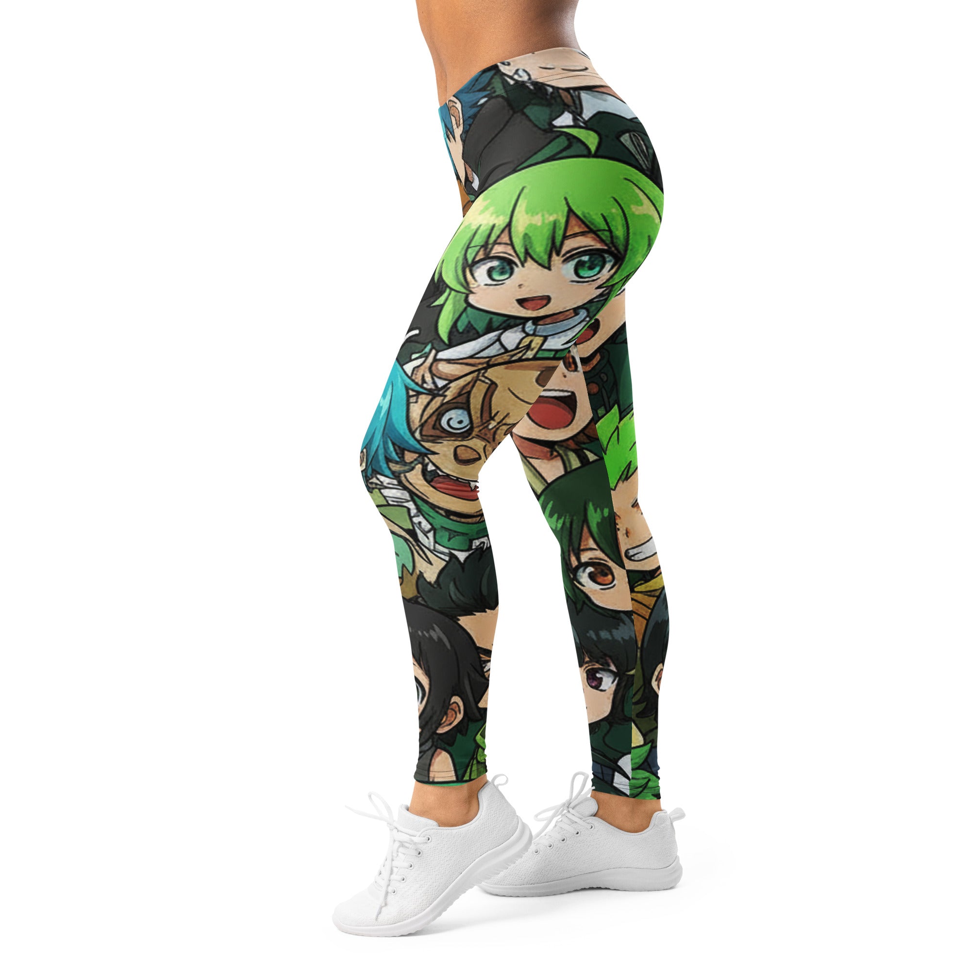 Women's anime collage forest spirit printed leggings front view