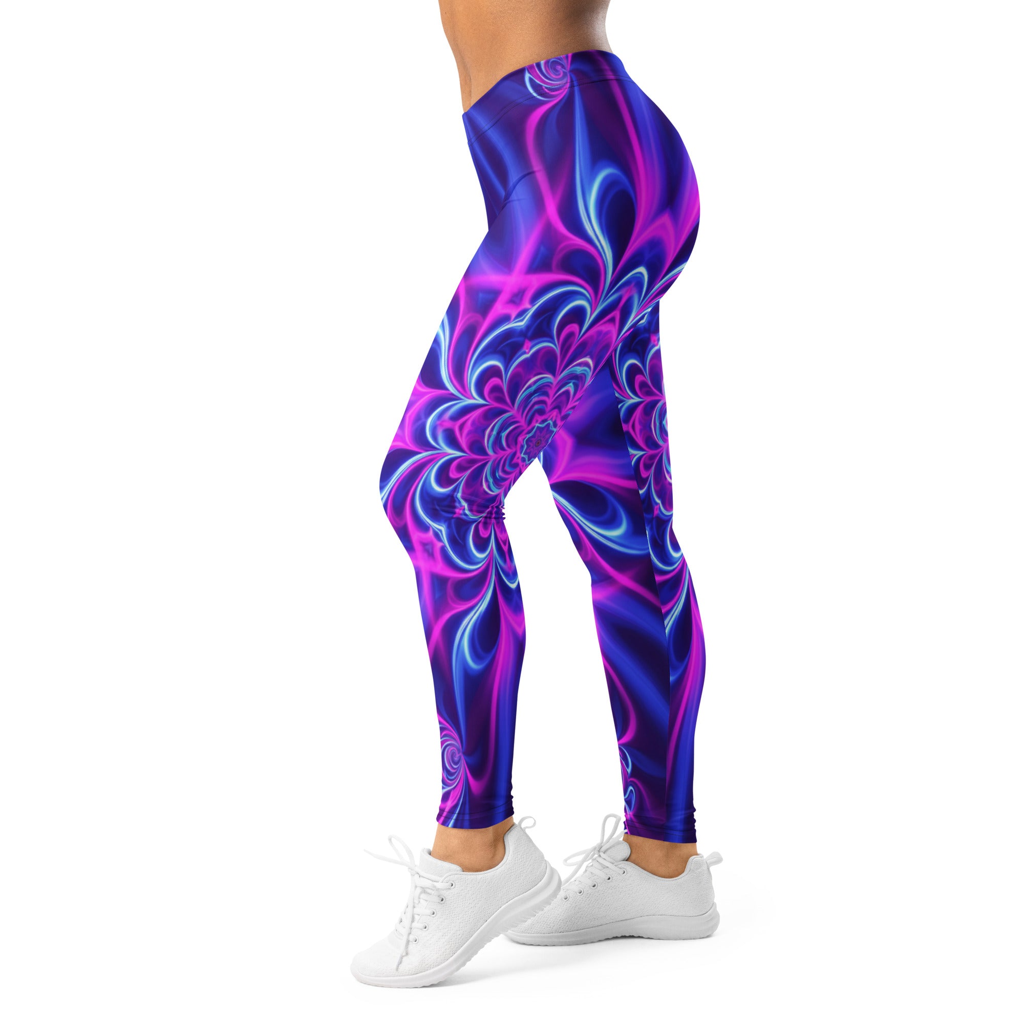 Women's psychedelic ultraviolet bloom leggings front view