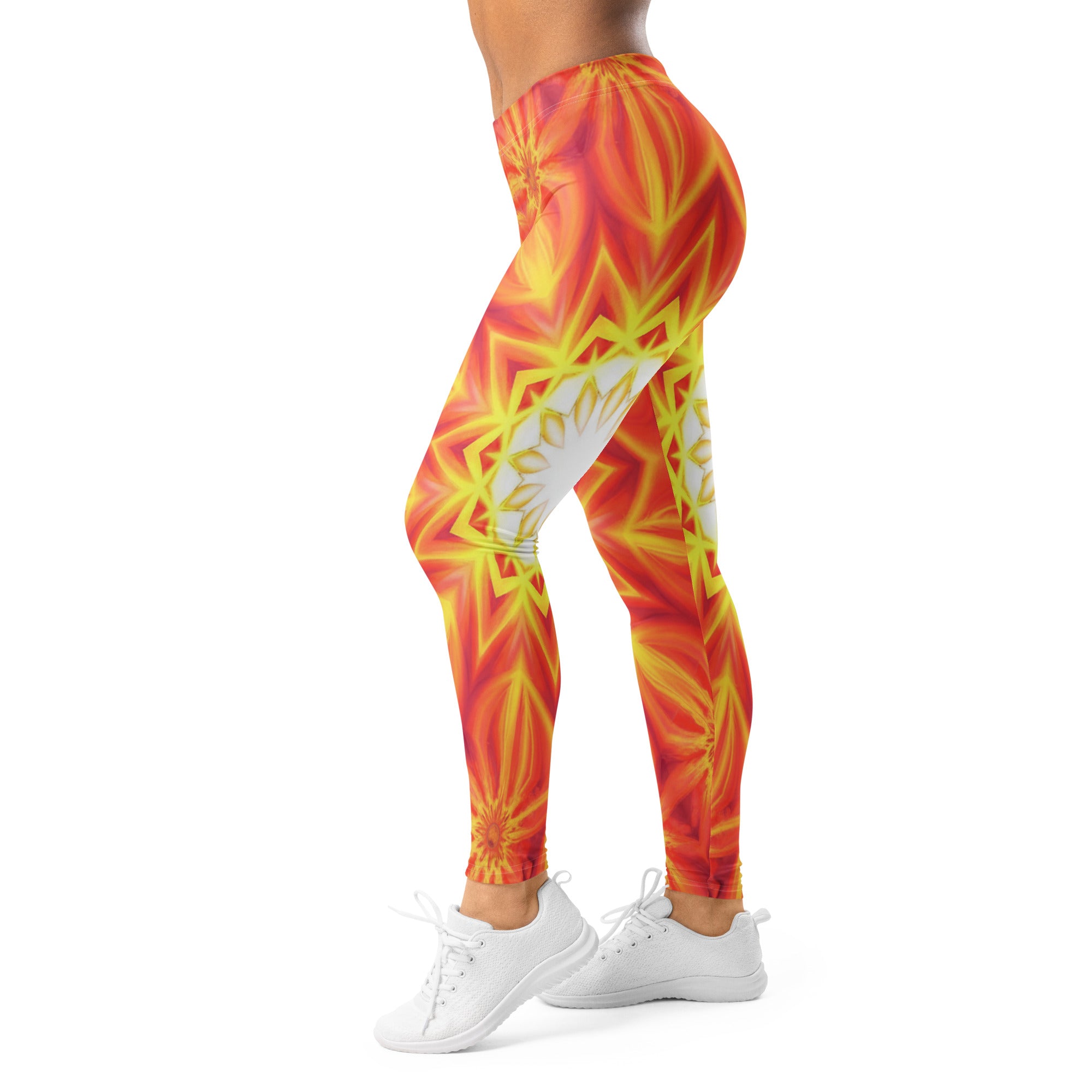 Women's psychedelic solar flare printed leggings front view