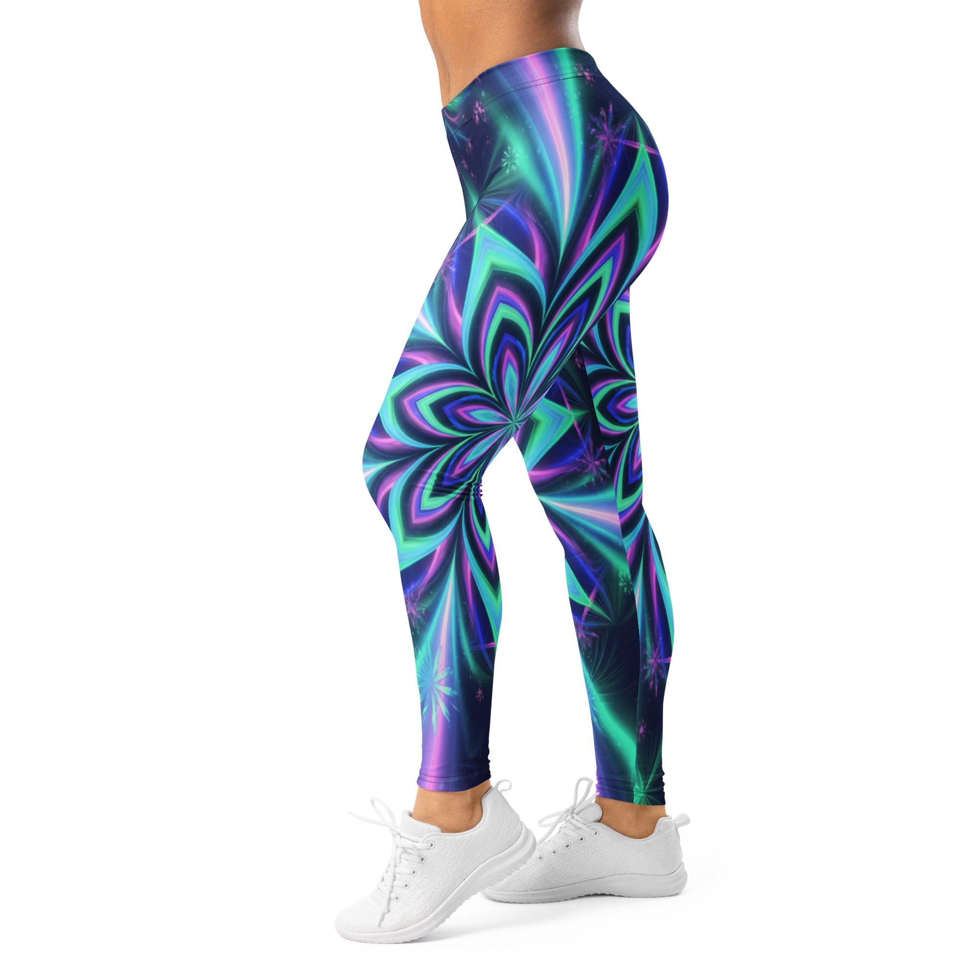 Women's psychedelic northern lights leggings front view
