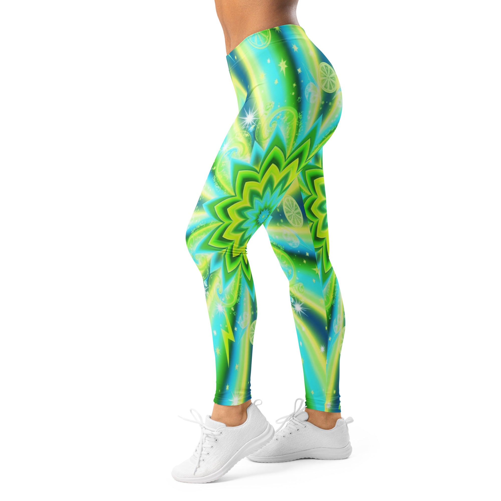 Women's psychedelic lemon zap leggings front view