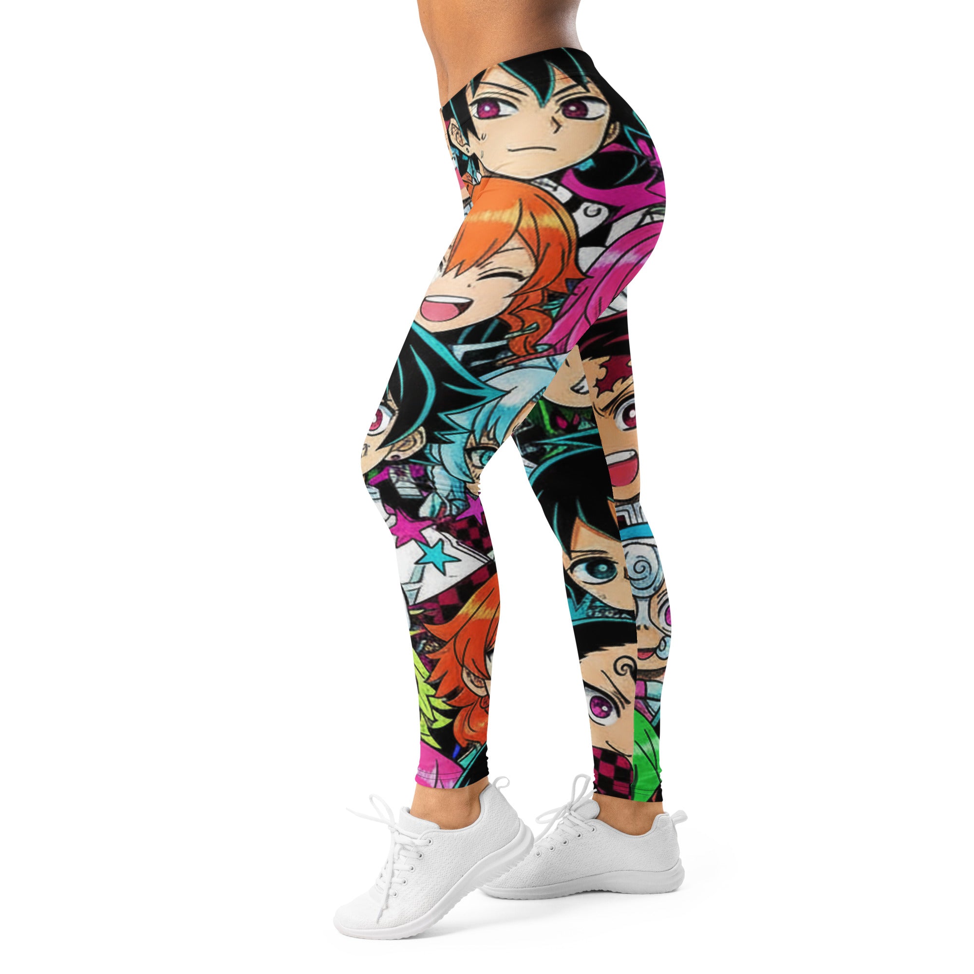 Women's anime collage demon slayer printed leggings front view