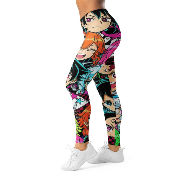 Women's anime collage demon slayer printed leggings front view