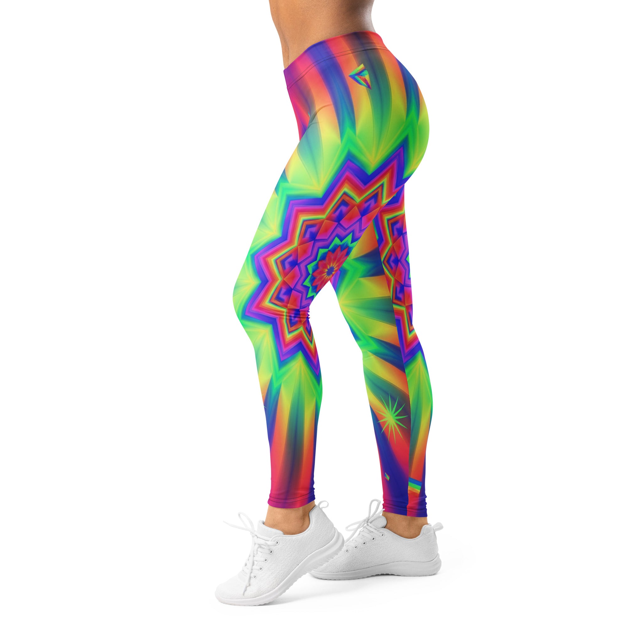 Women's psychedelic starburst leggings front view