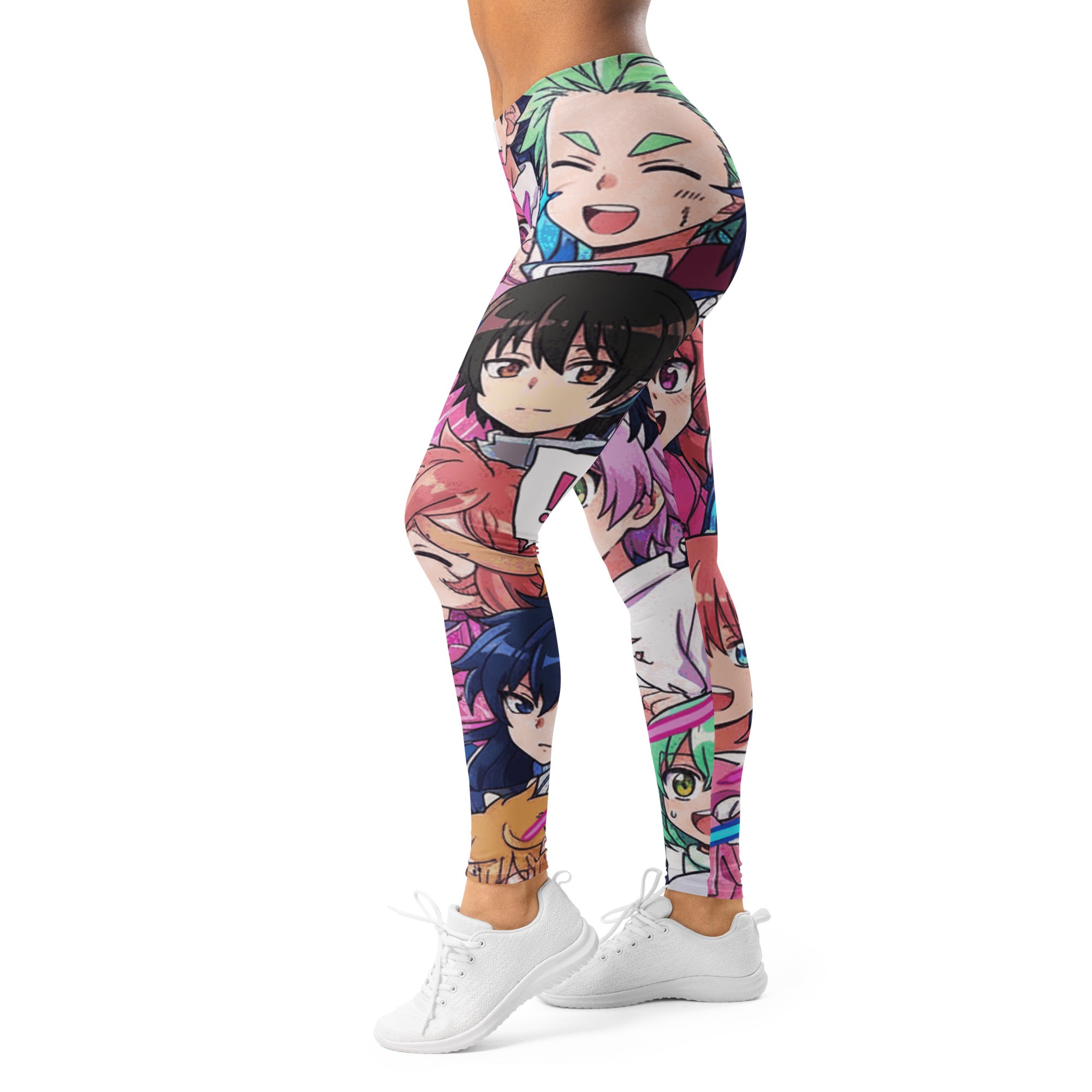 Women's anime collage sakura school printed leggings front view
