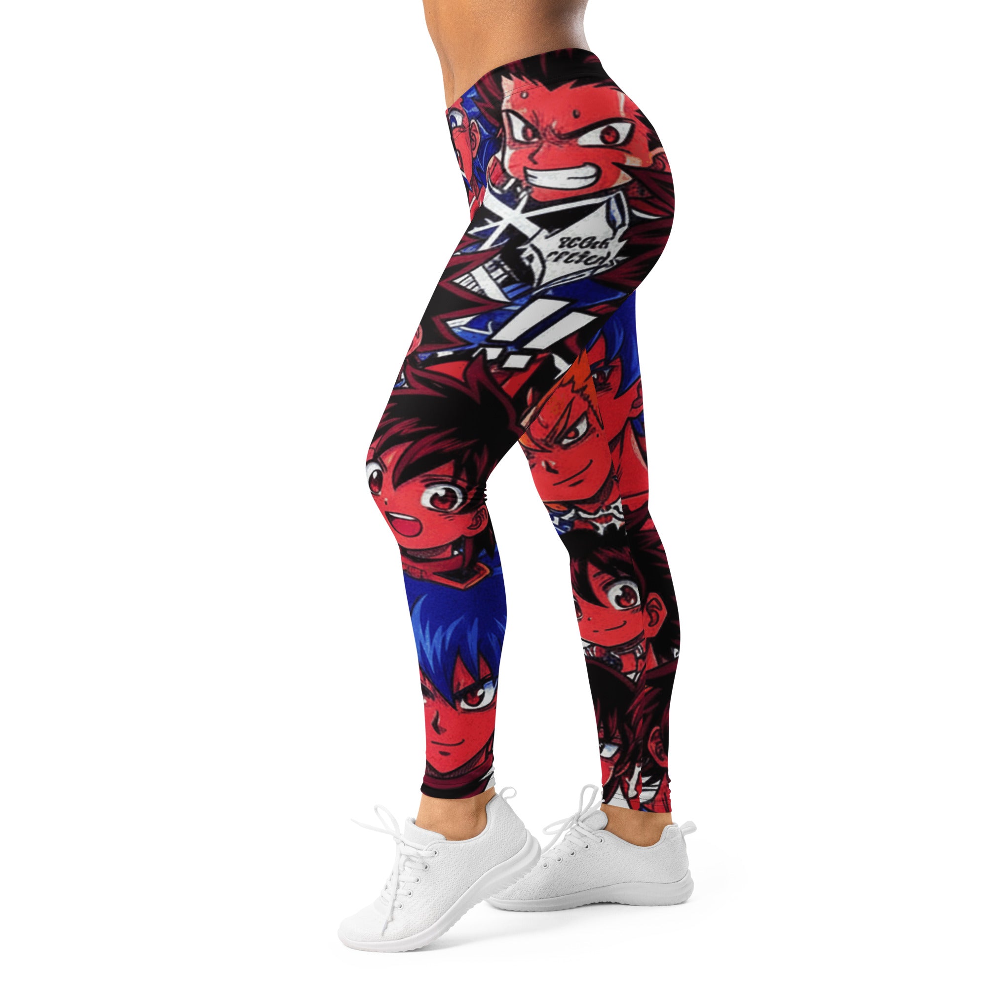 Women's anime collage dark shonen printed leggings front view